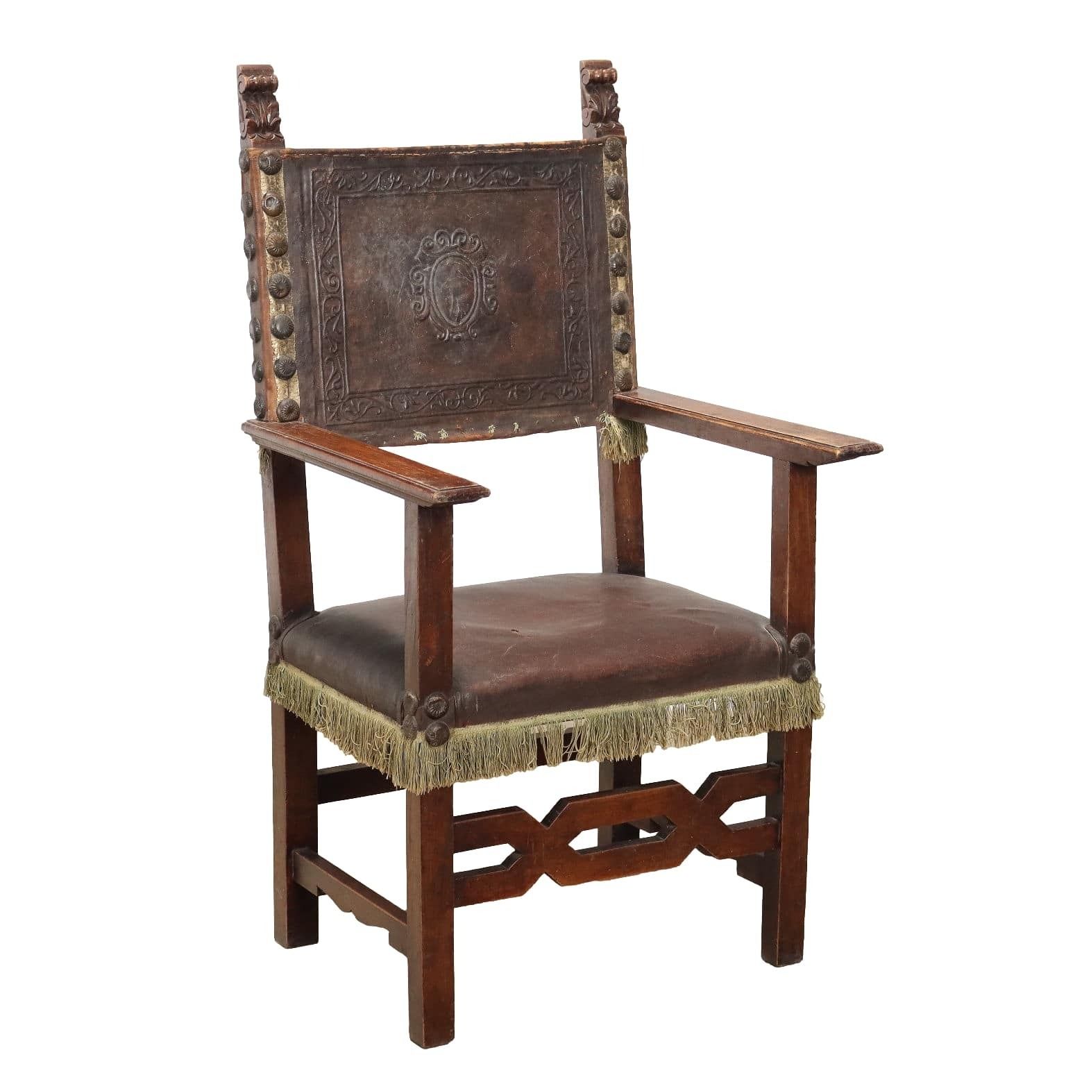 Neo Renaissance Throne Walnut Leather Seat XIX Century