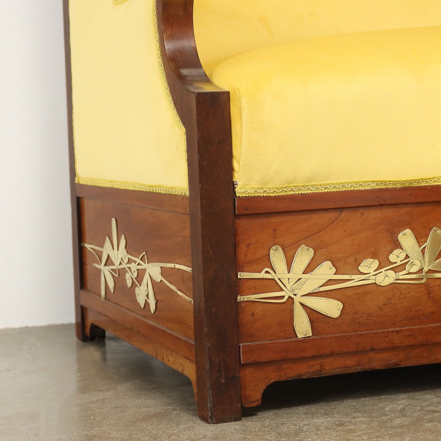 Corner Sofa Art Nouveau Mahogany Oak XIX Century photo vintage