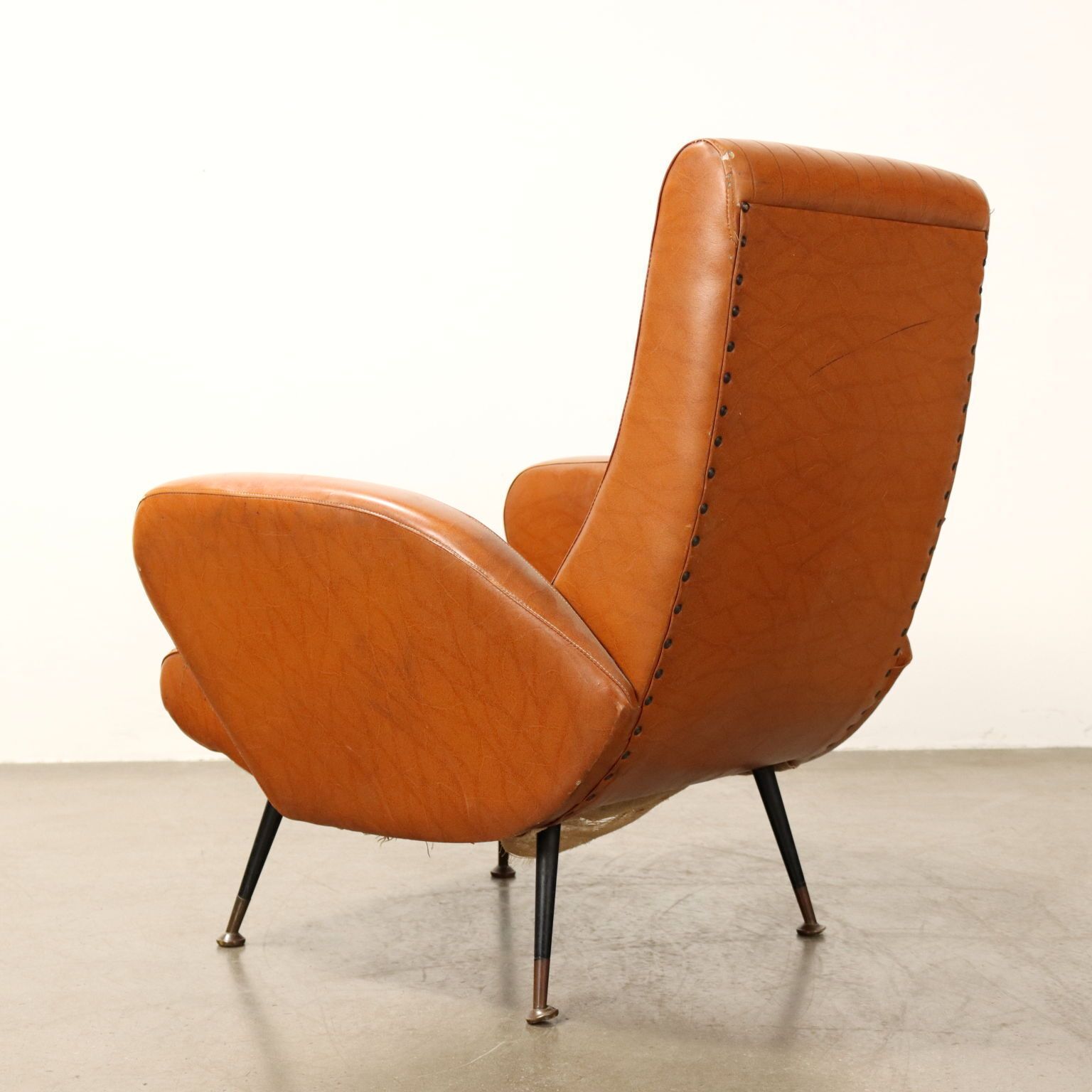Furniture Small Vintage Armchair Leatherette Metal Brass Design 1950s 1960s photo