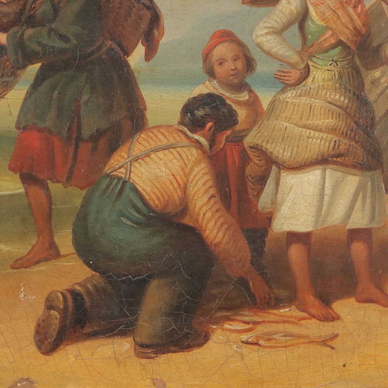 The Sale Of Fresh Fish Antique Painting Oil On Canvas XIX Century photo vinterior