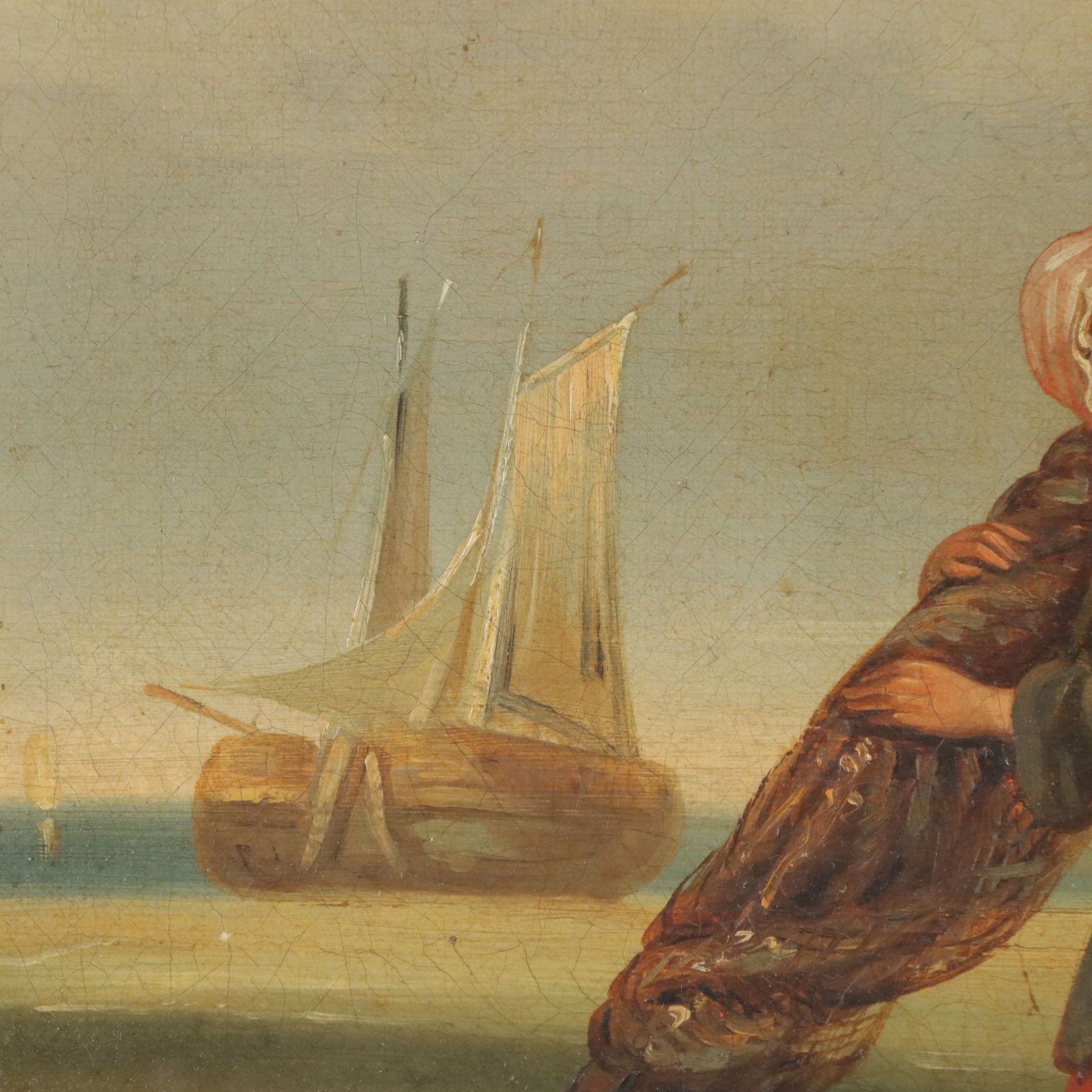 La vente du poisson frais, tableau d'époque, huile sur toile, XIXe siècle photo vintage