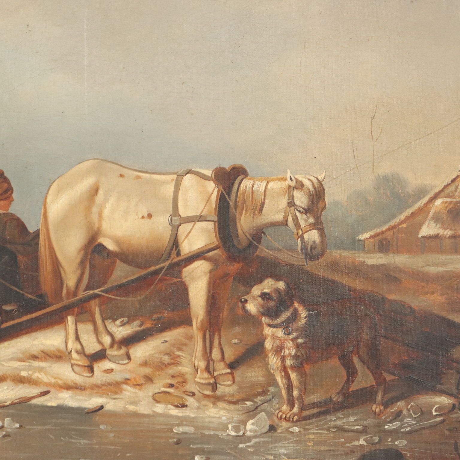 Antiek schilderij winterlandschap olieverf op doek Noord-Europa 19e eeuw photo 620.0