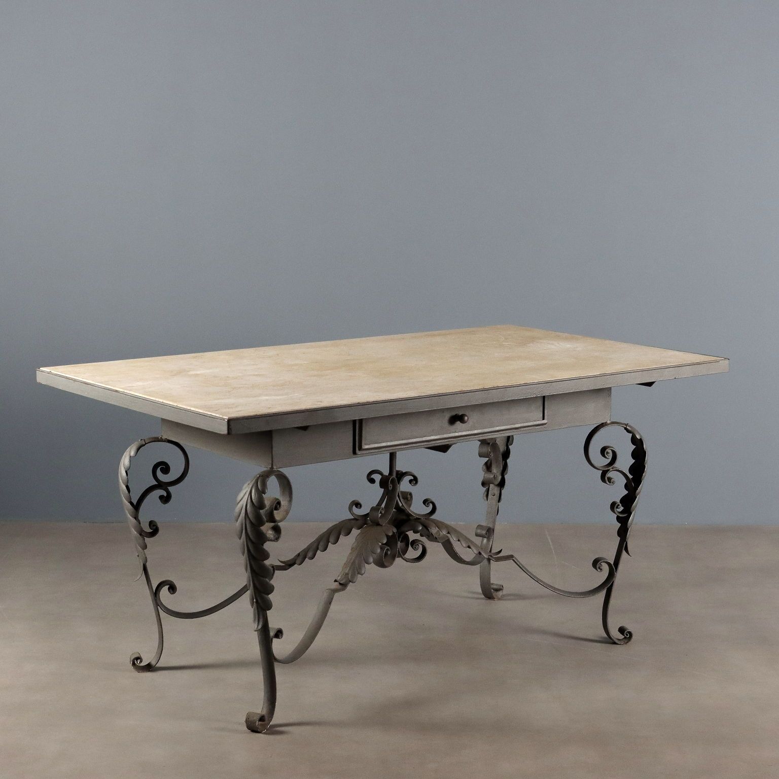 Antique Table Iron Marble Top Italy XX Century