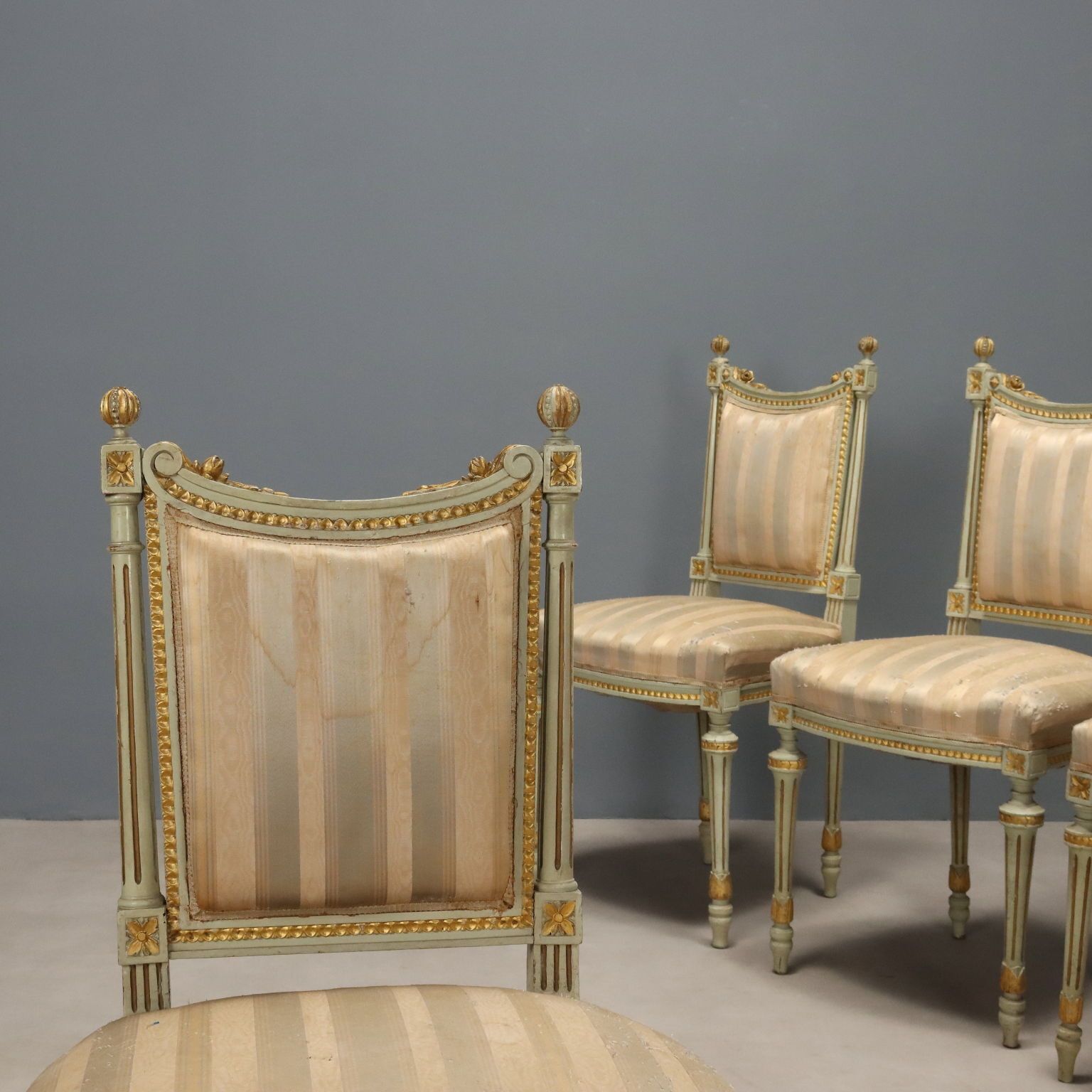 Chairs Neoclassical Style Lacquered Carved Wood XIX Century photo for sale