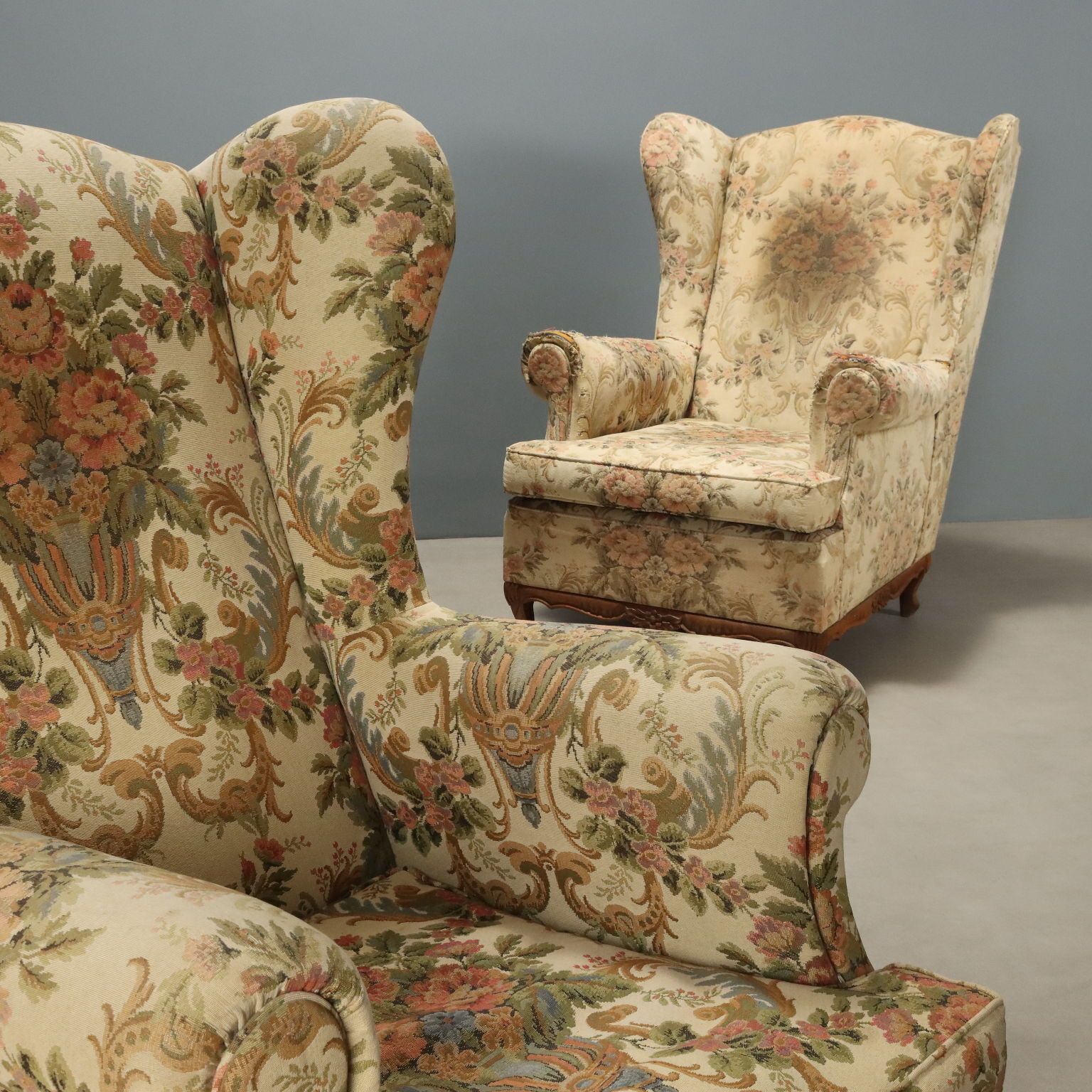Antique Bergere Armchairs Beech Fabric Italy XX Century photo Furniture