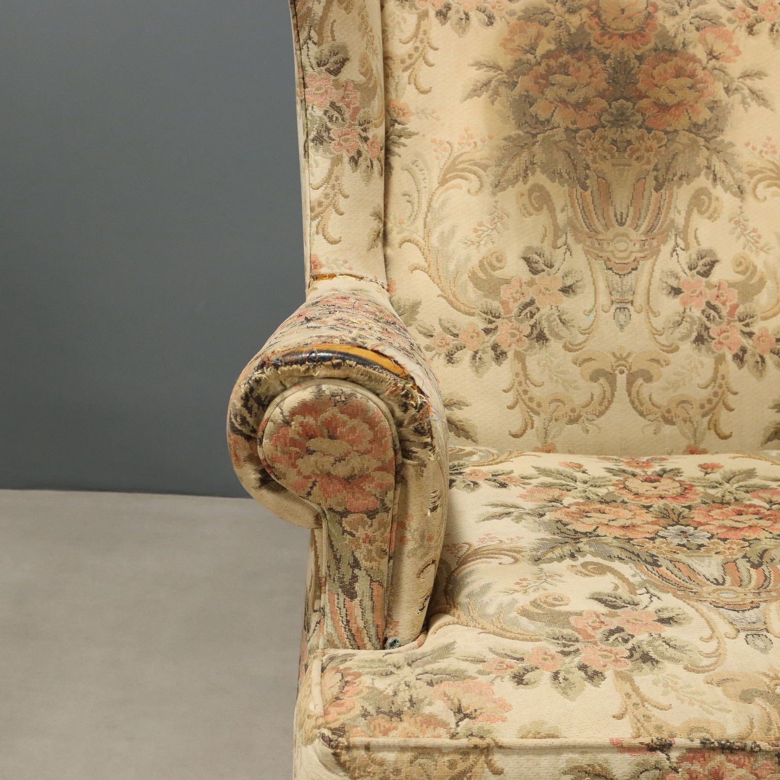 Antique Bergere Armchairs Beech Fabric Italy XX Century photo vintage