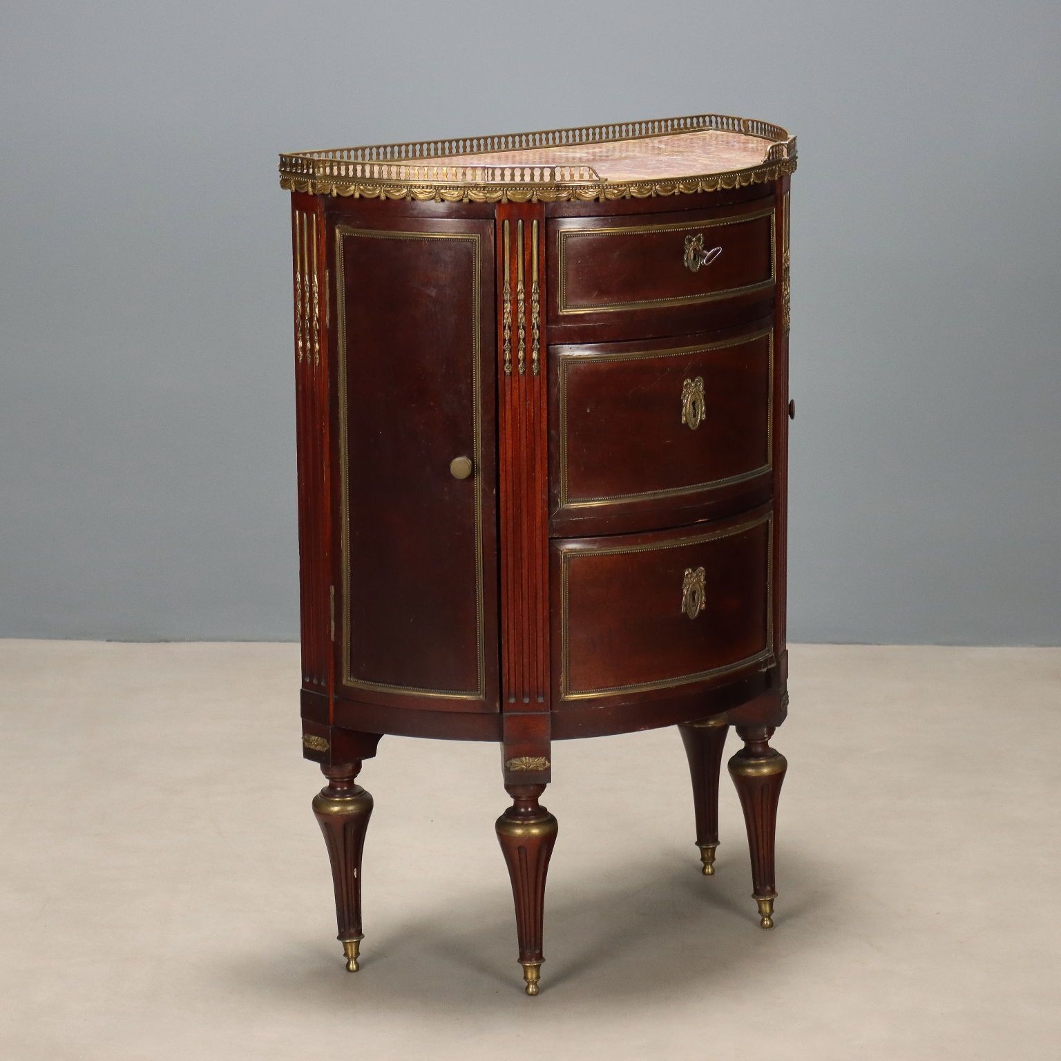 Antique Demi Lune Cupboard Mahogany 3 Drawers XIX Century