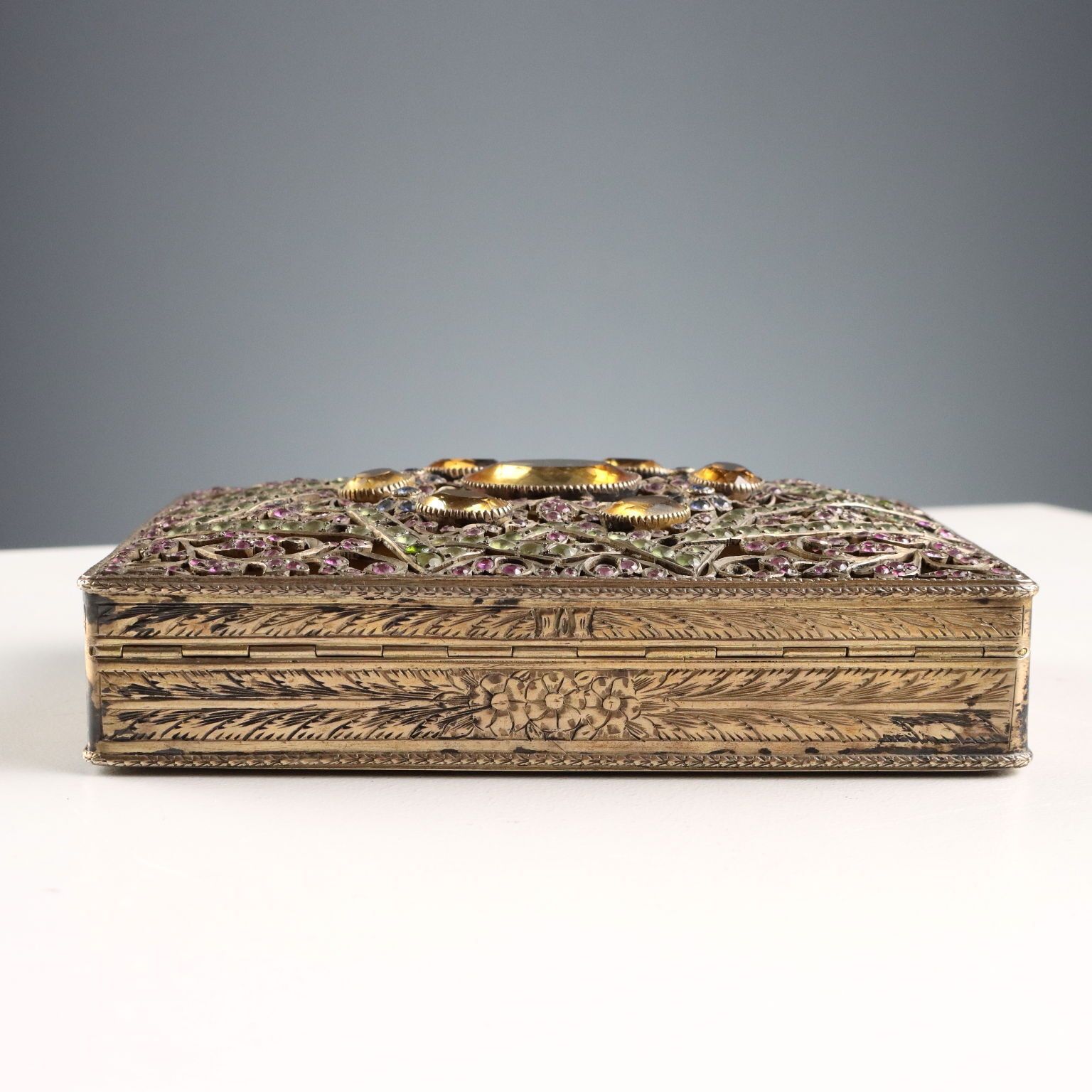 Antique Silver And Glass Stone Box Italy XX Century photo vintage