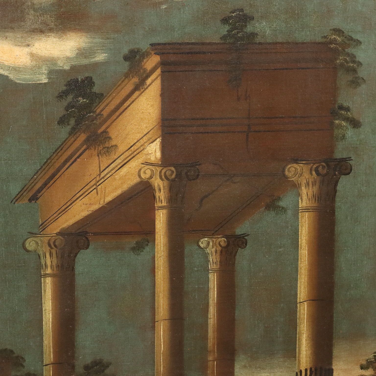 Antique Painting Architectural Landscape Oil On Canvas XVIII Century photo buy