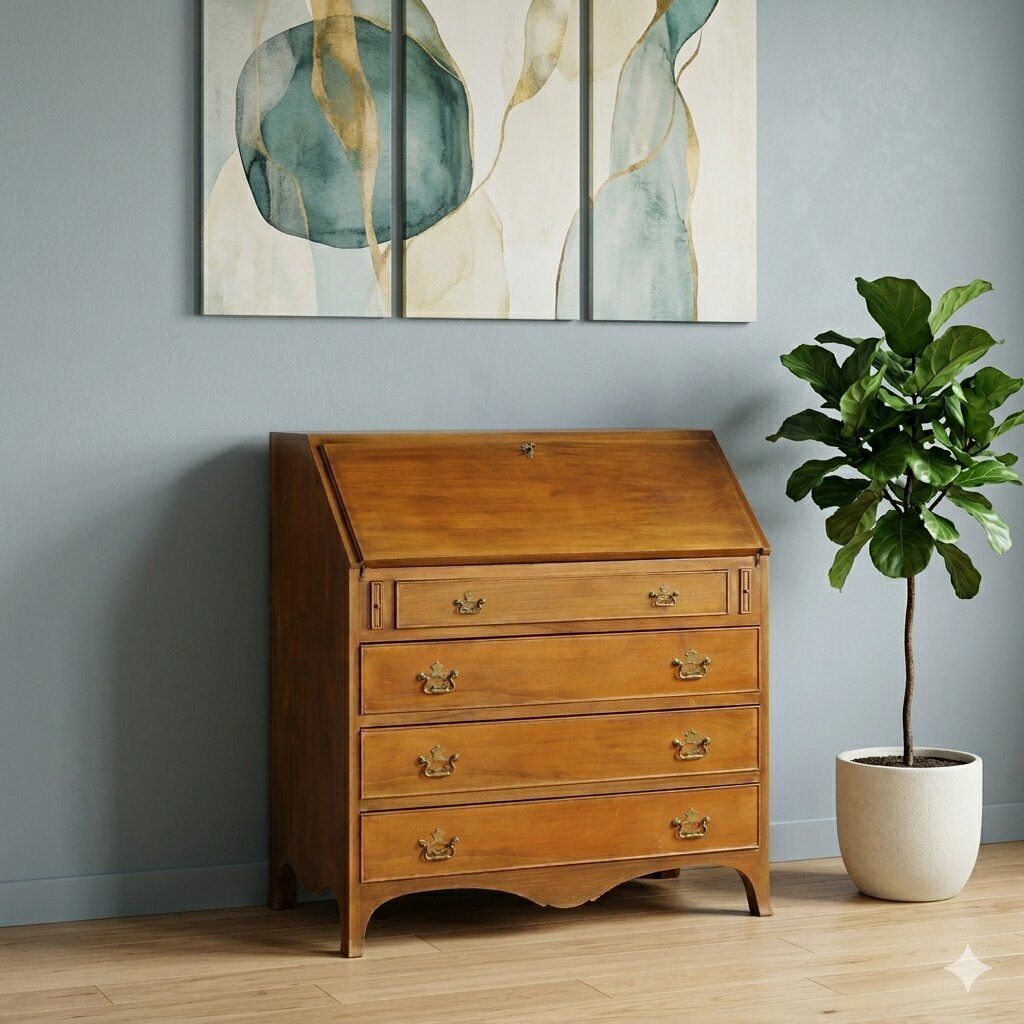 Antiek Klapkabinet Mahoniehouten Fineer Italië XX Eeuw photo furniture