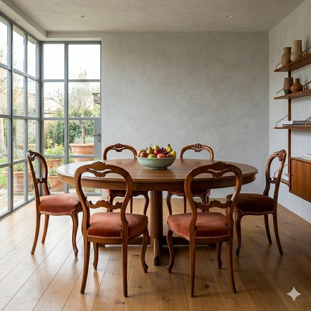 Chaises d'époque Louis-Philippe en noyer et tissu, Italie, XIXe siècle photo furniture