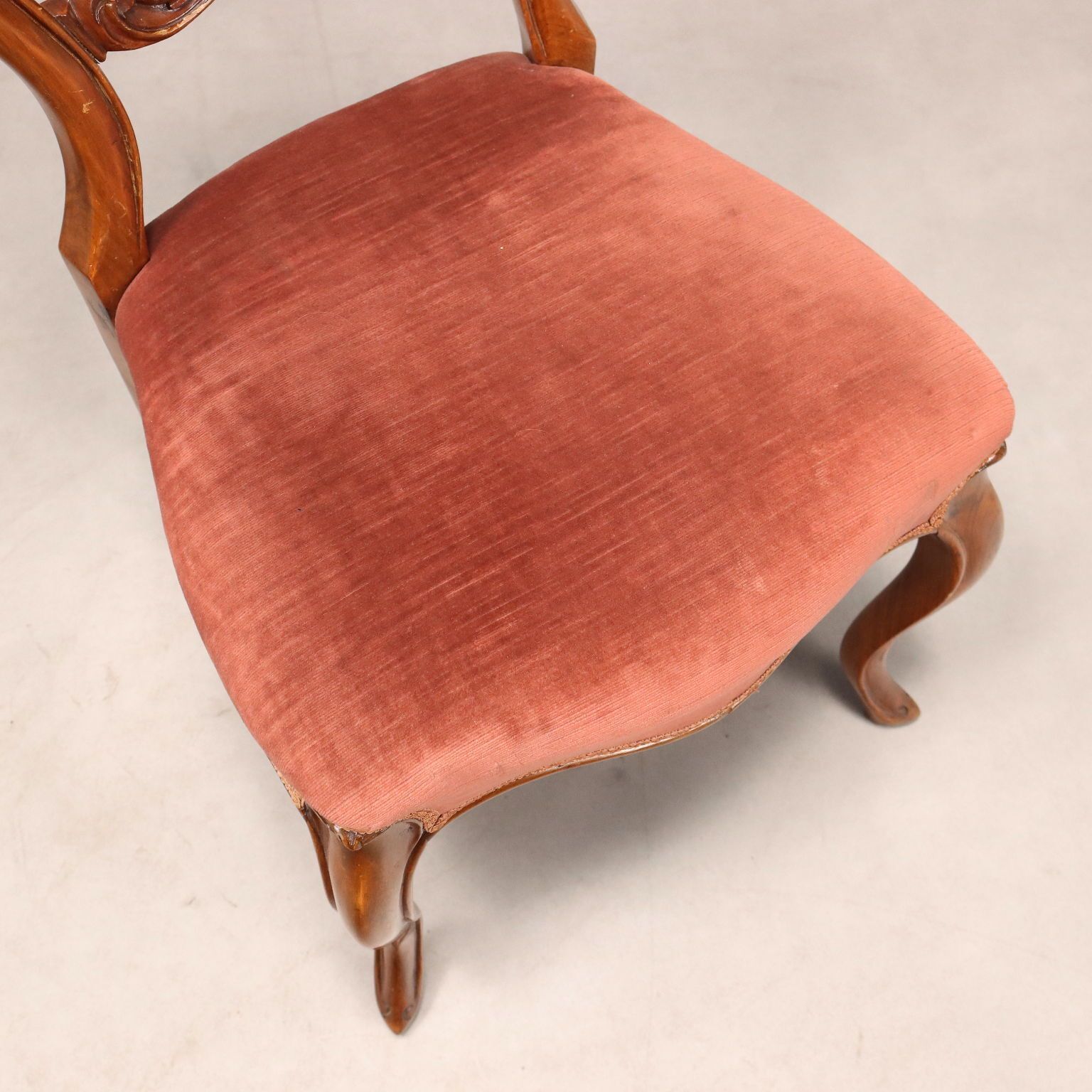 Chaises d'époque Louis-Philippe en noyer et tissu, Italie, XIXe siècle photo vintage