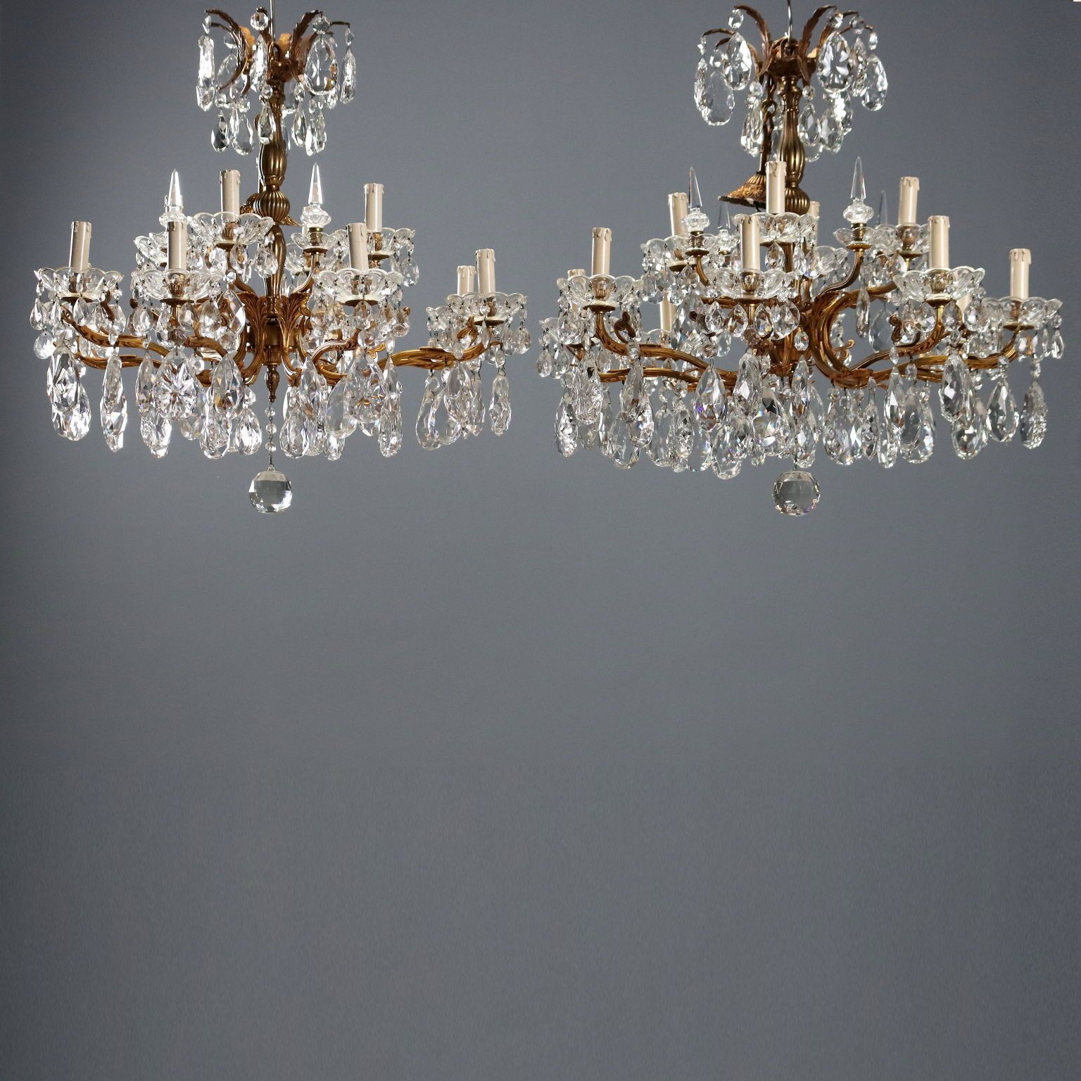 Antique Chandeliers Gilded Bronze Glass 12 Lights XX Century
