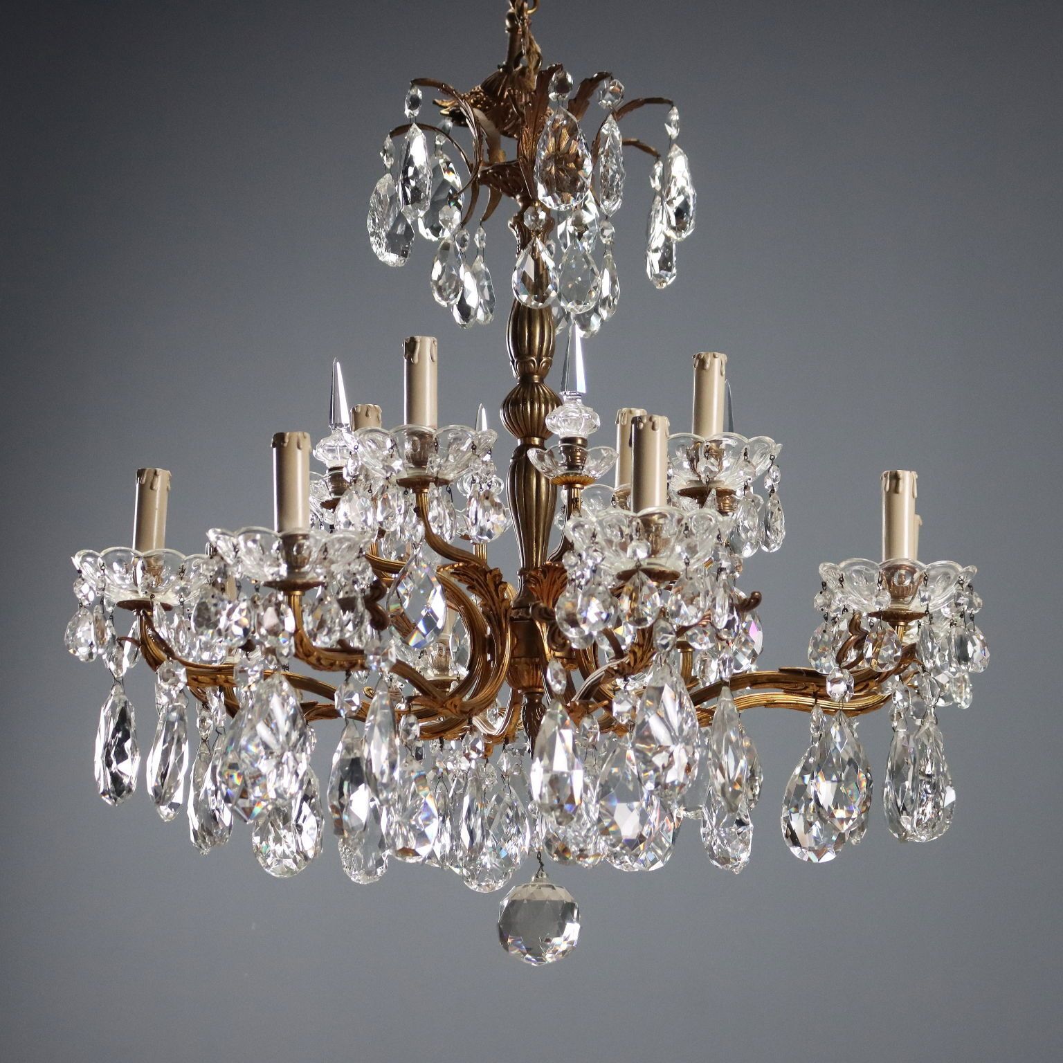 Antique Chandeliers Gilded Bronze Glass 12 Lights XX Century photo furniture