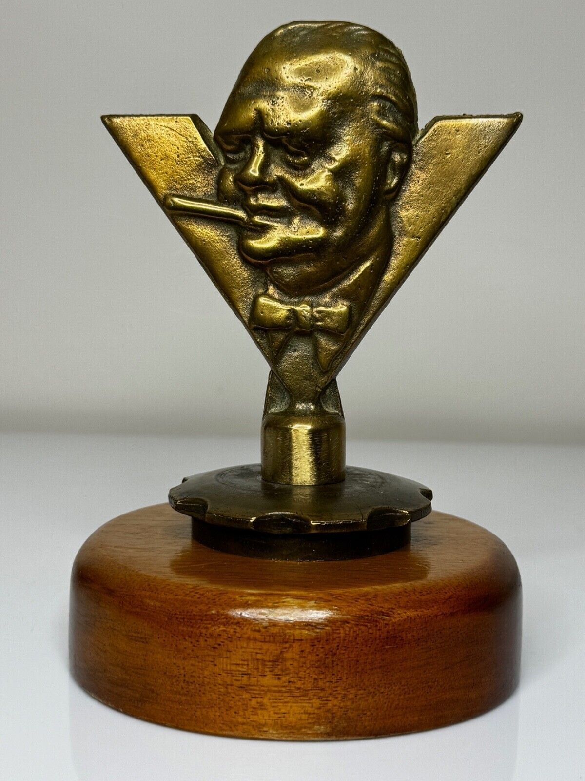 Historic Ww2 Small Winston Churchill V For Victory Bronze Car Mascot Sculpture photo for sale