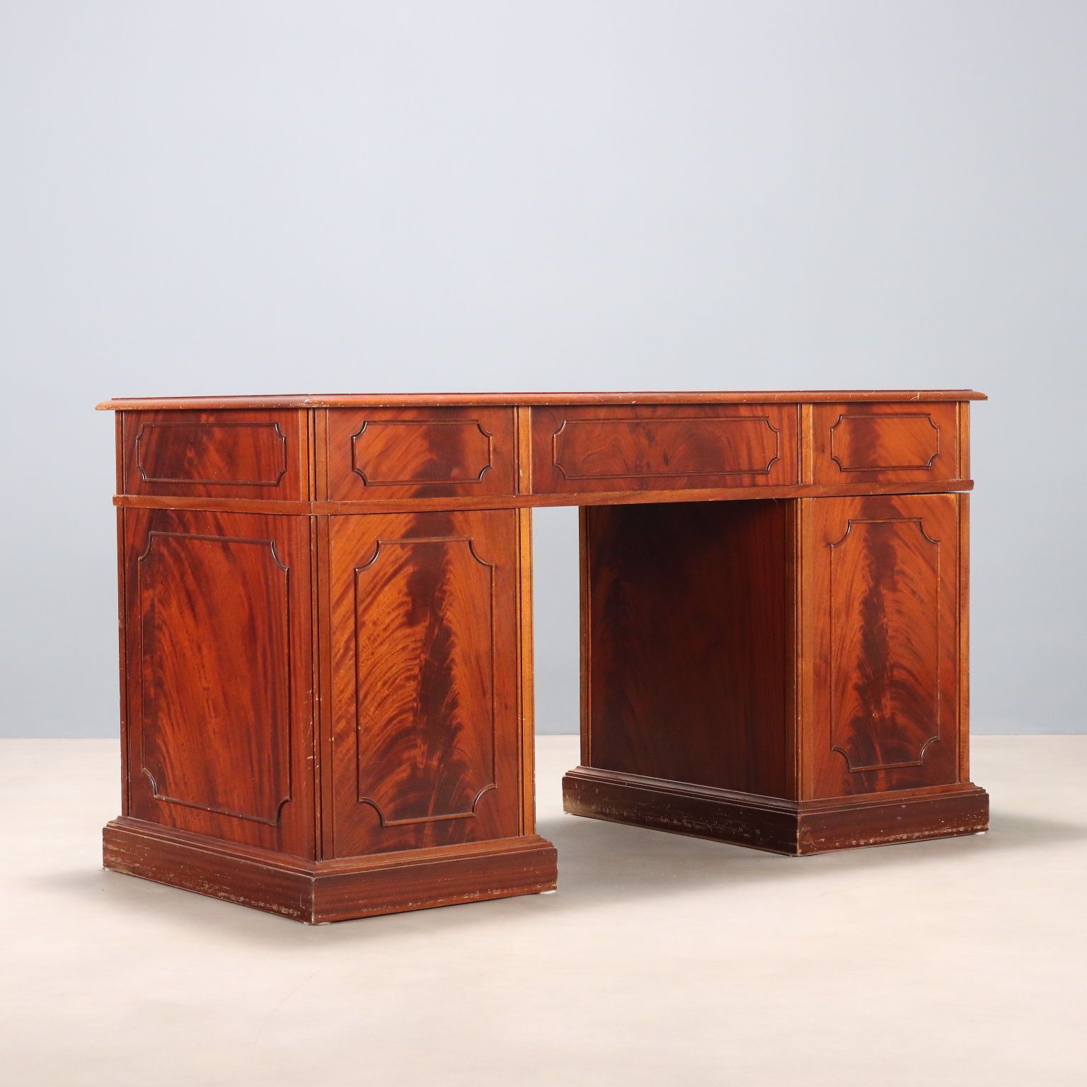photo furniture Antique Writing Desk Mahogany Leather Insert Bronze XX Century