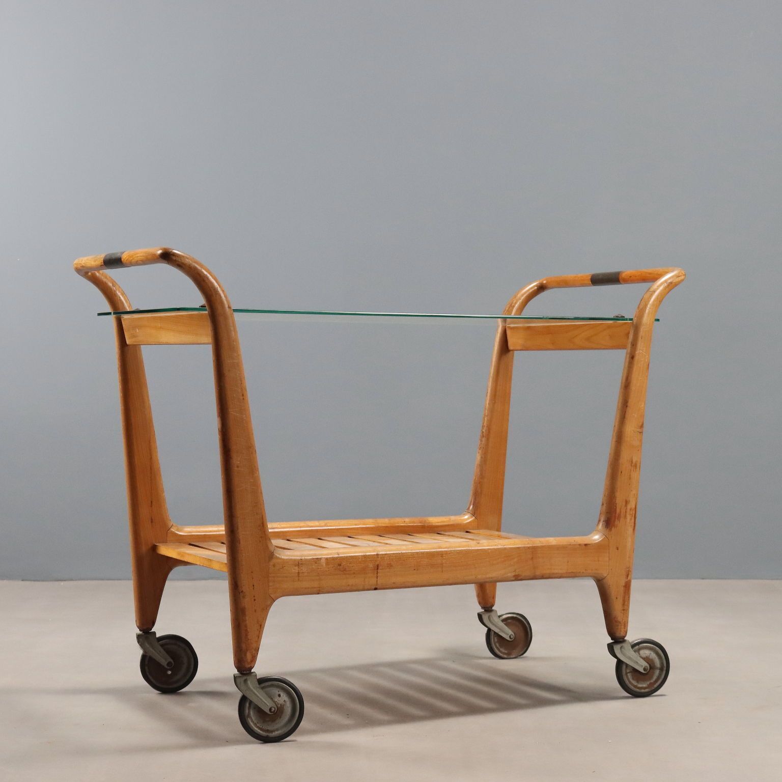 Vintage Kitchen Cart Beech Brass Glass Design Italy 1950s photo buy