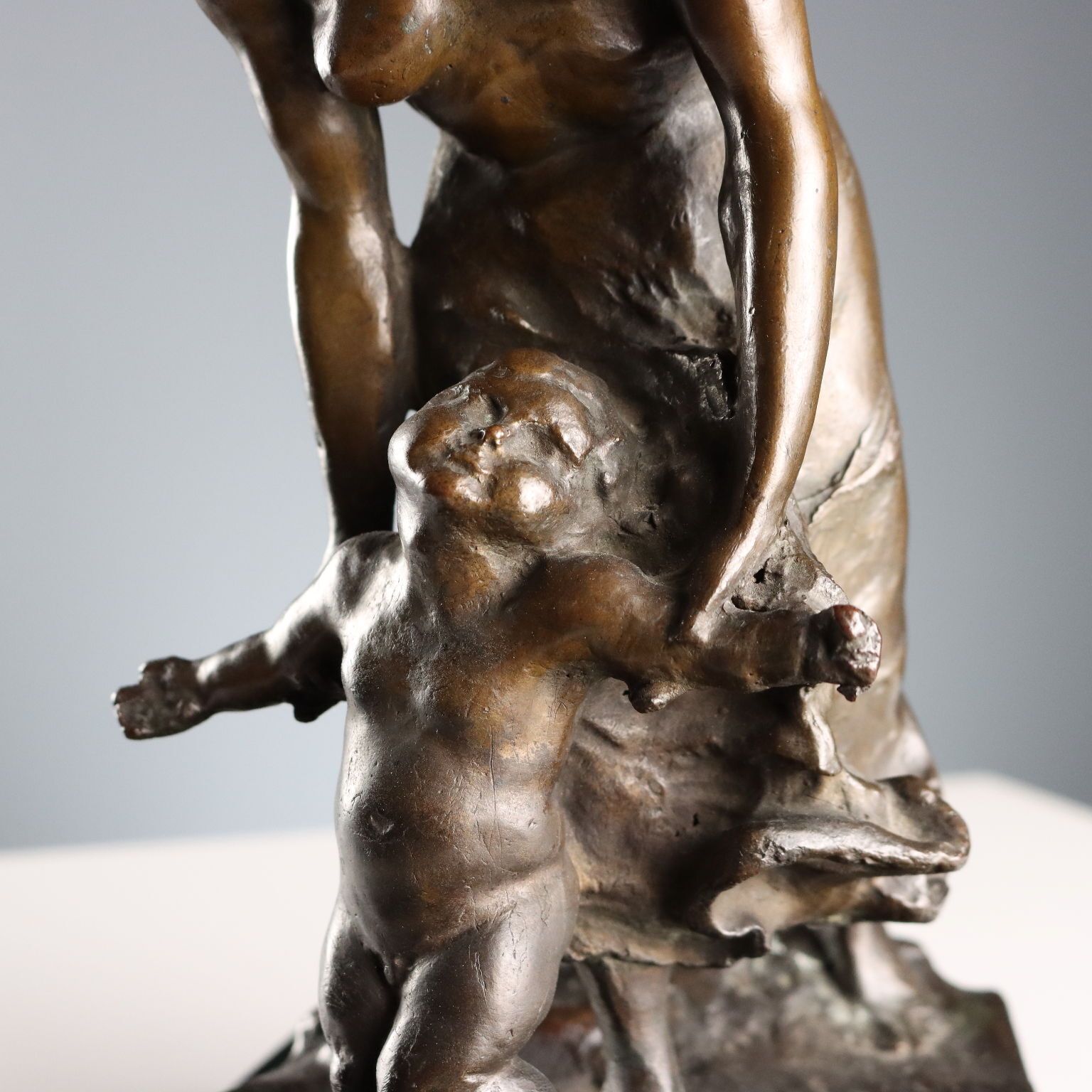 Antique Bronze Sculpture Mother With Child XX Century photo Home Decor