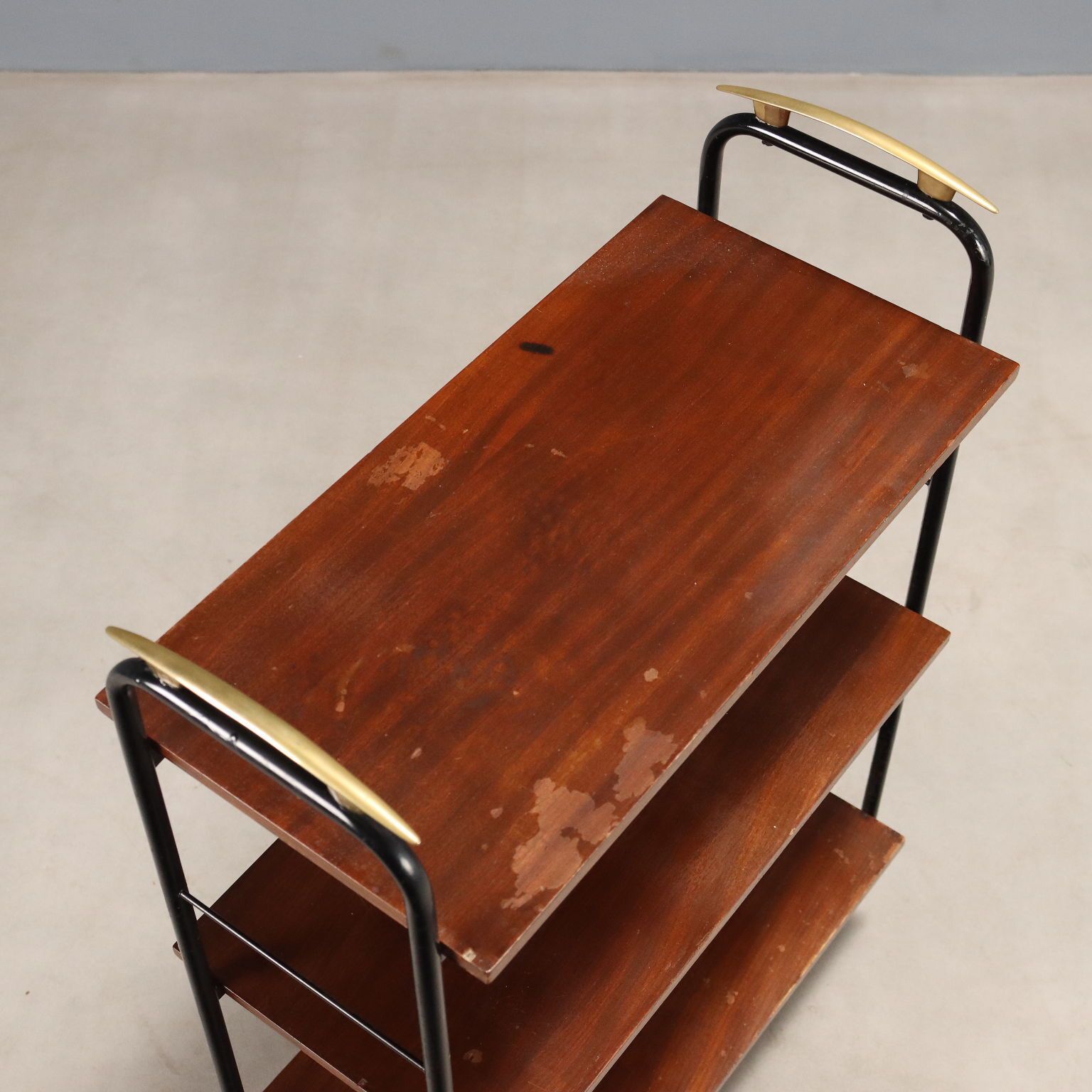 Small Vintage Bookcase Mahogany Veneer Metal 1960s photo vinterior