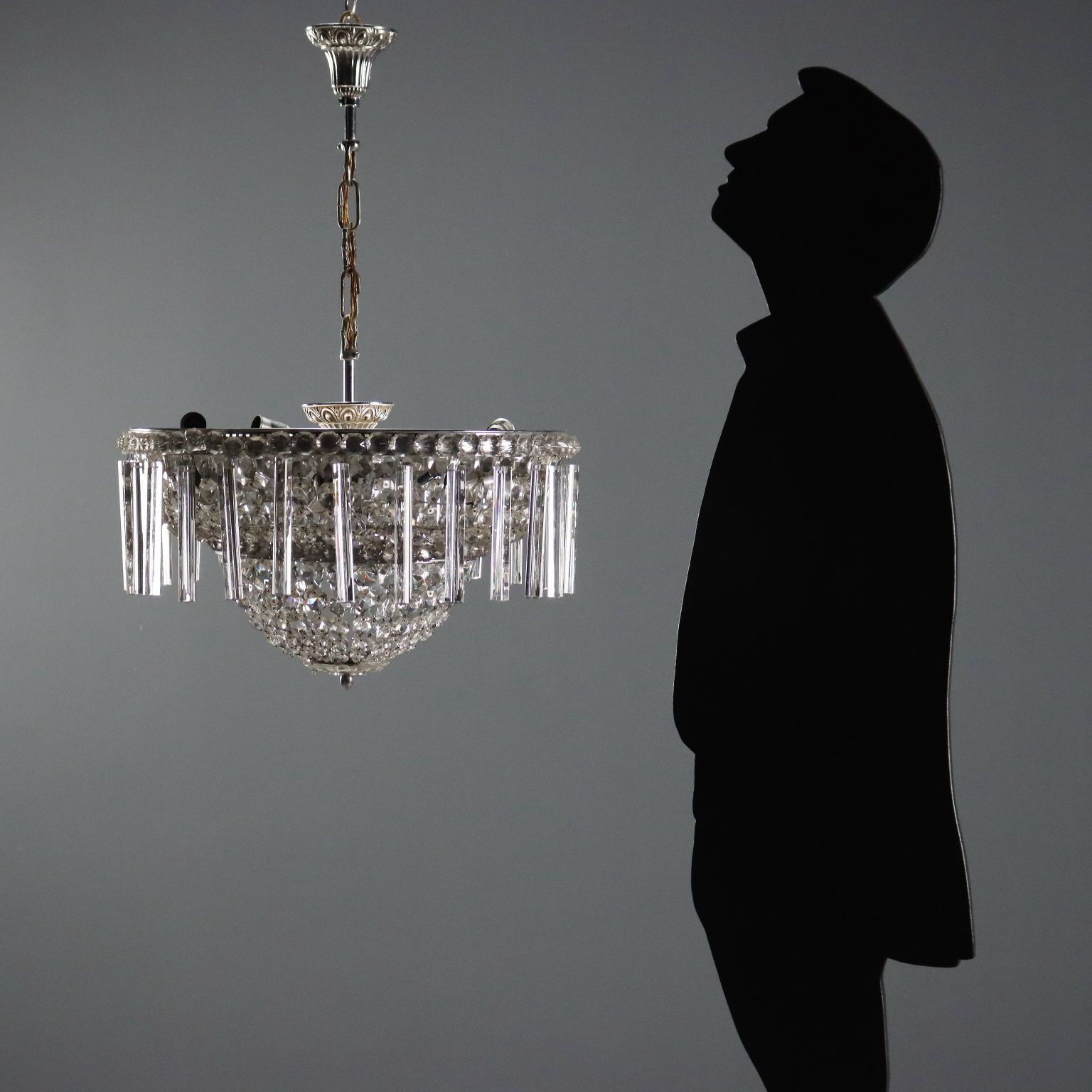 Antieke kroonluchter Empire-stijl metaal glas Italië 20e eeuw photo furniture