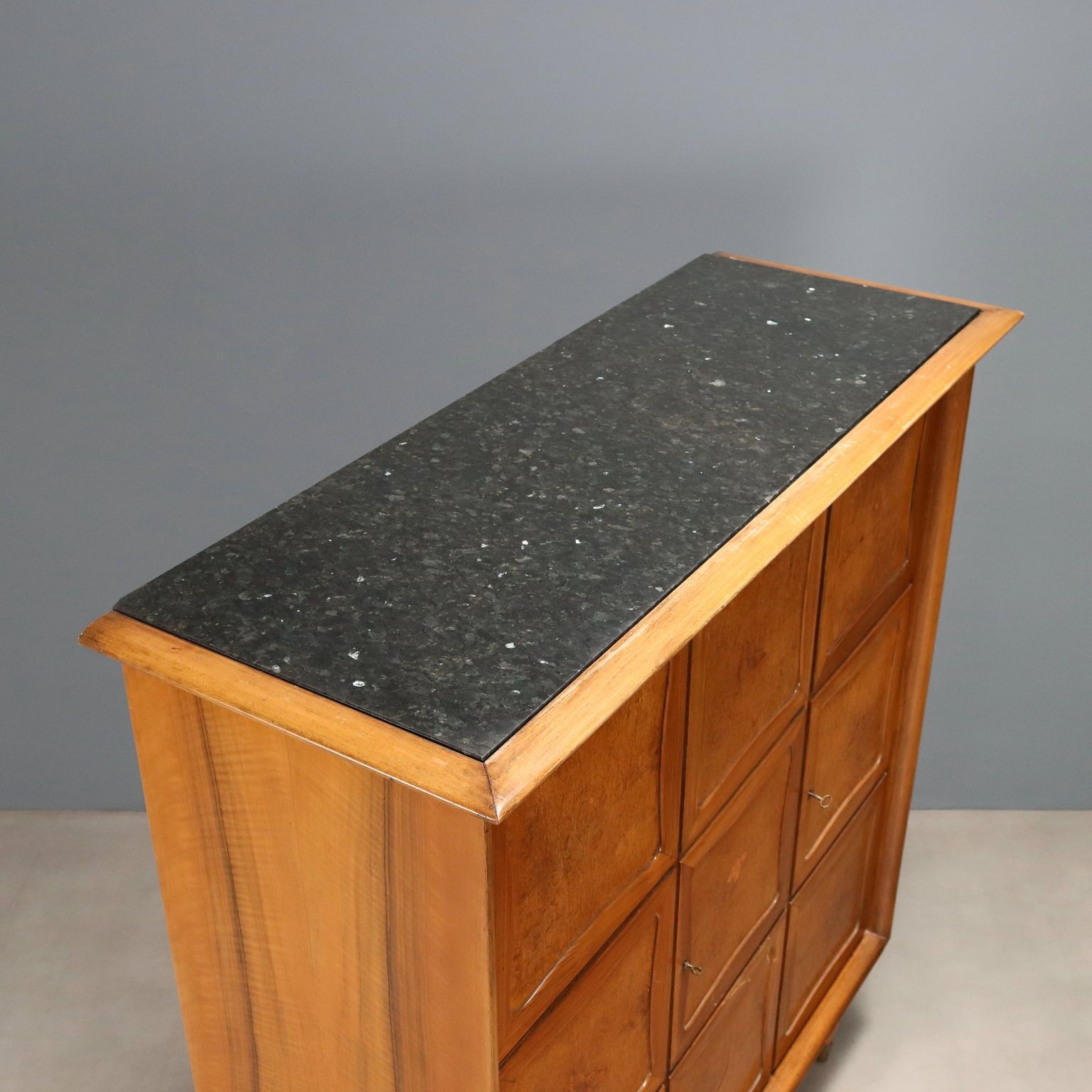Furniture Vintage Cupboard Walnut Veneer Burl Design Italy 1950s photo