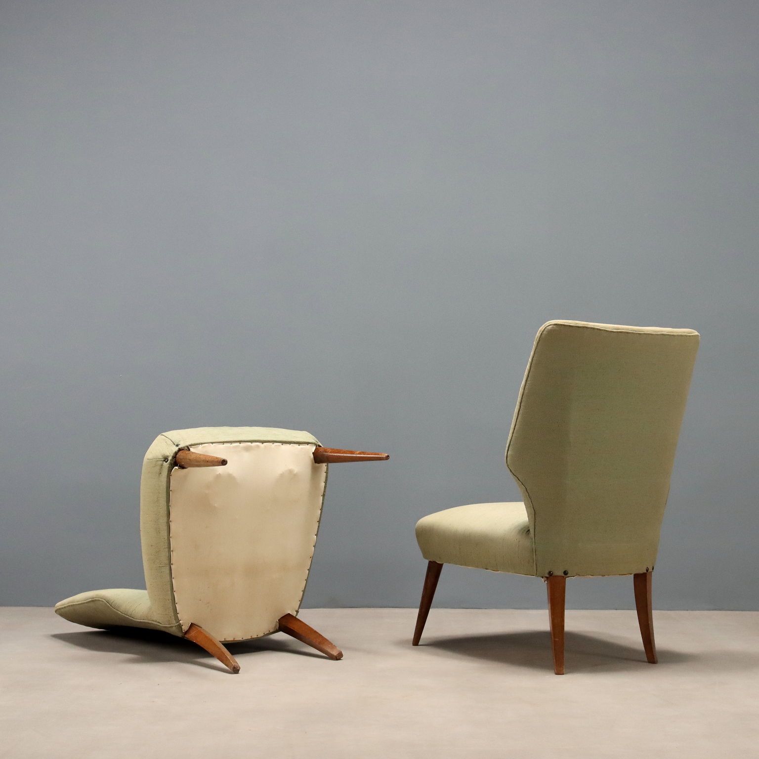 Vintage Armchairs Beech Fabric Design Italy 1960s photo vintage