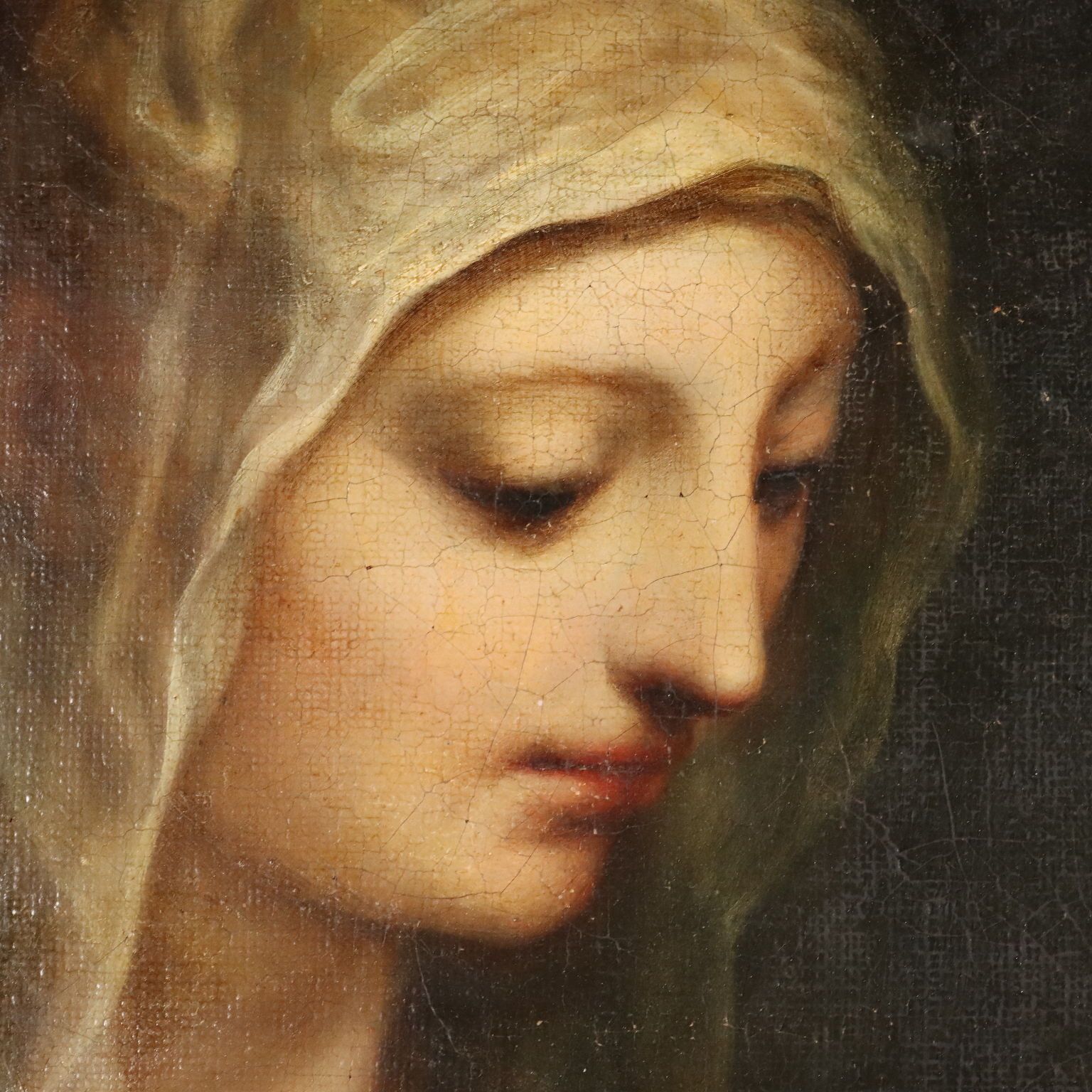 Antique Painting Virgin Mary Oil On Canvas Italy XVIII Century photo Art