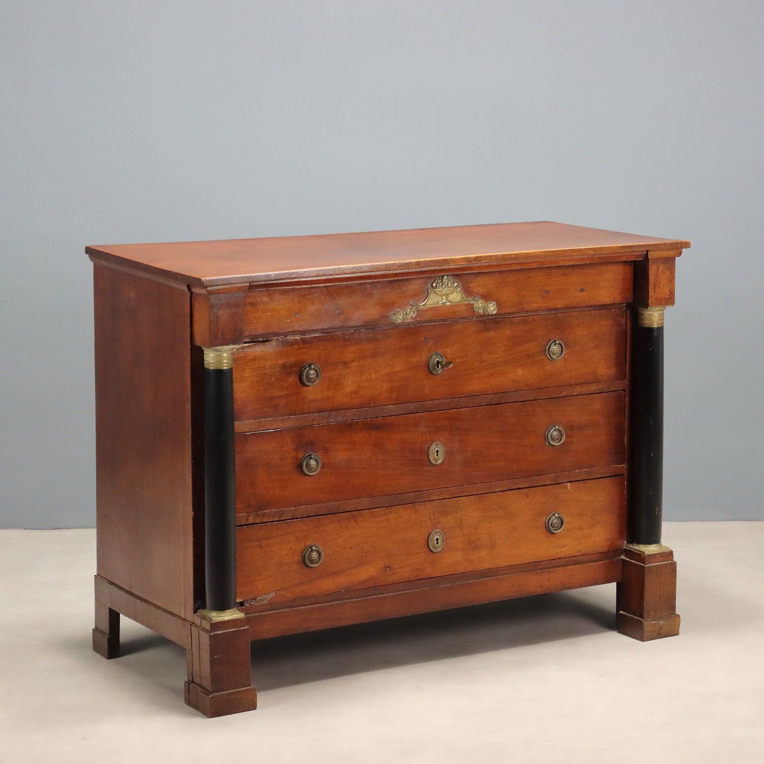 Antique Chest Of Drawers Empire Walnut Bronze Italy XIX Century