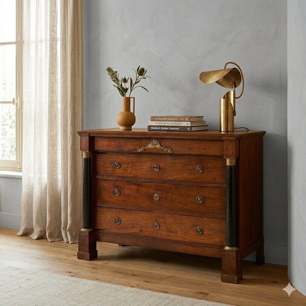 Antieke ladekast Empire walnoot brons Italië 19e eeuw photo furniture