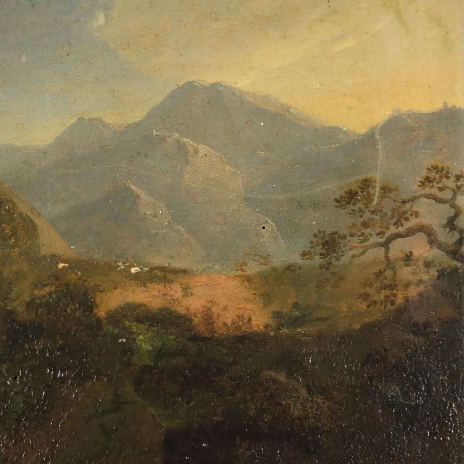 Peinture d'époque, huile sur panneau, « Mountain Glimpse », XIXe siècle photo Art