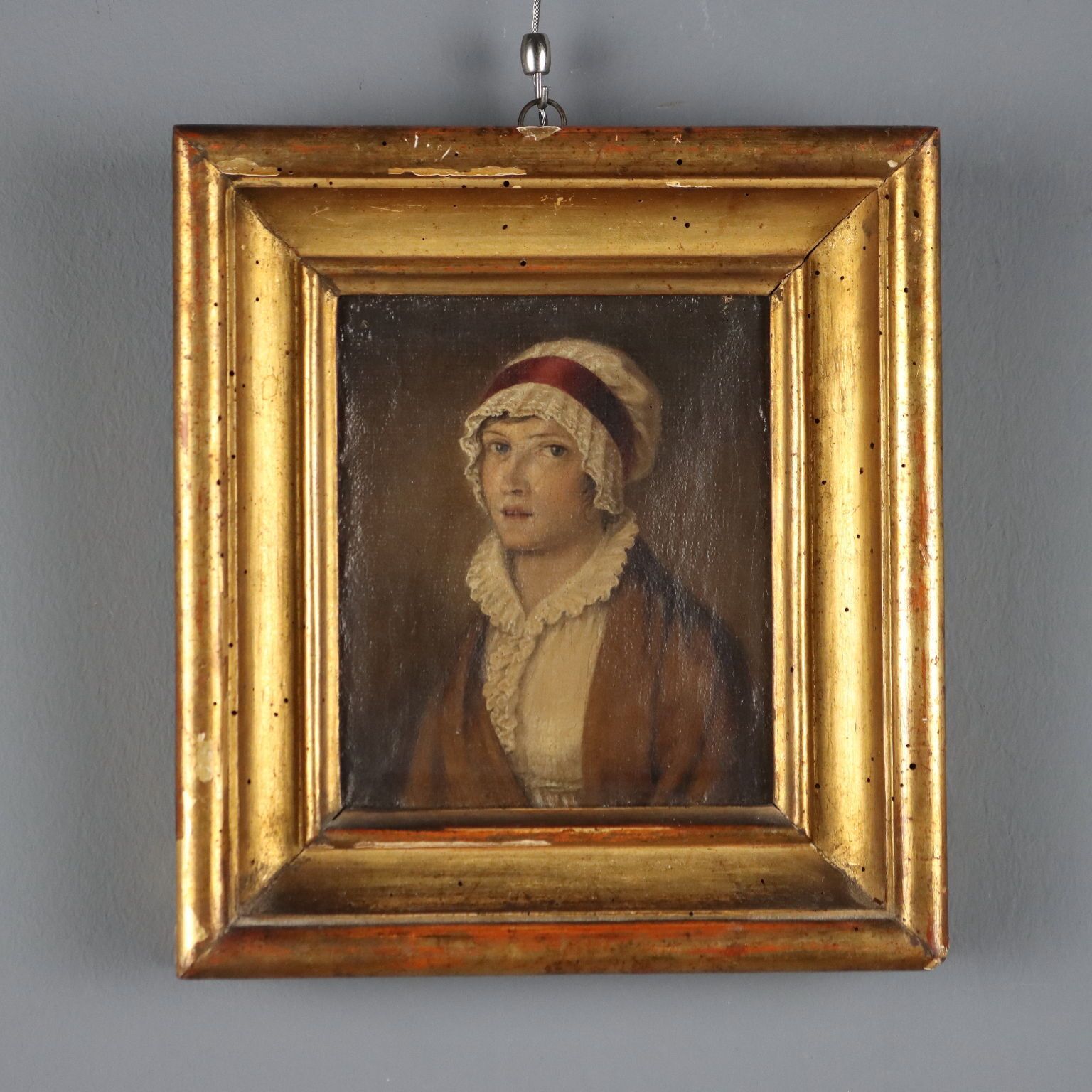 Tableau d'époque, portrait féminin, huile sur toile, France, XIXe siècle