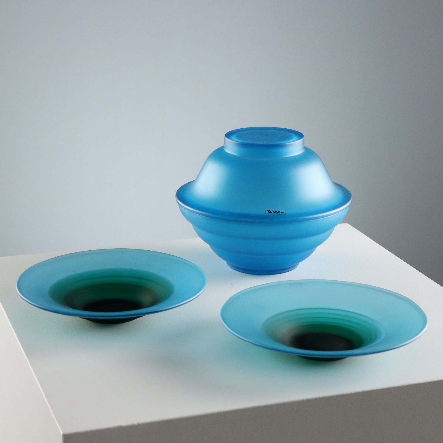 Bol et soucoupes en verre de Murano vintage VeArt, Italie, années 1970