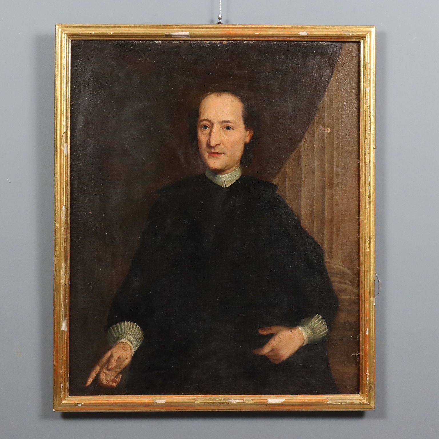 Antique Painting Portrait Of A Clergy Man Oil On Canvas XVIII Century
