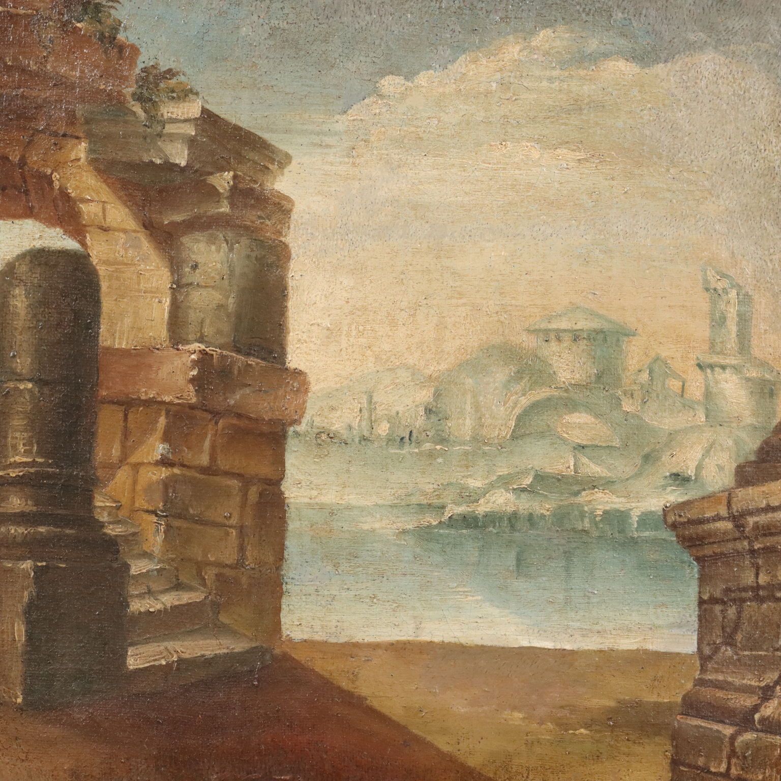 Antique Painting Archictectural Folly Oil On Canvas XVIII Century photo for sale