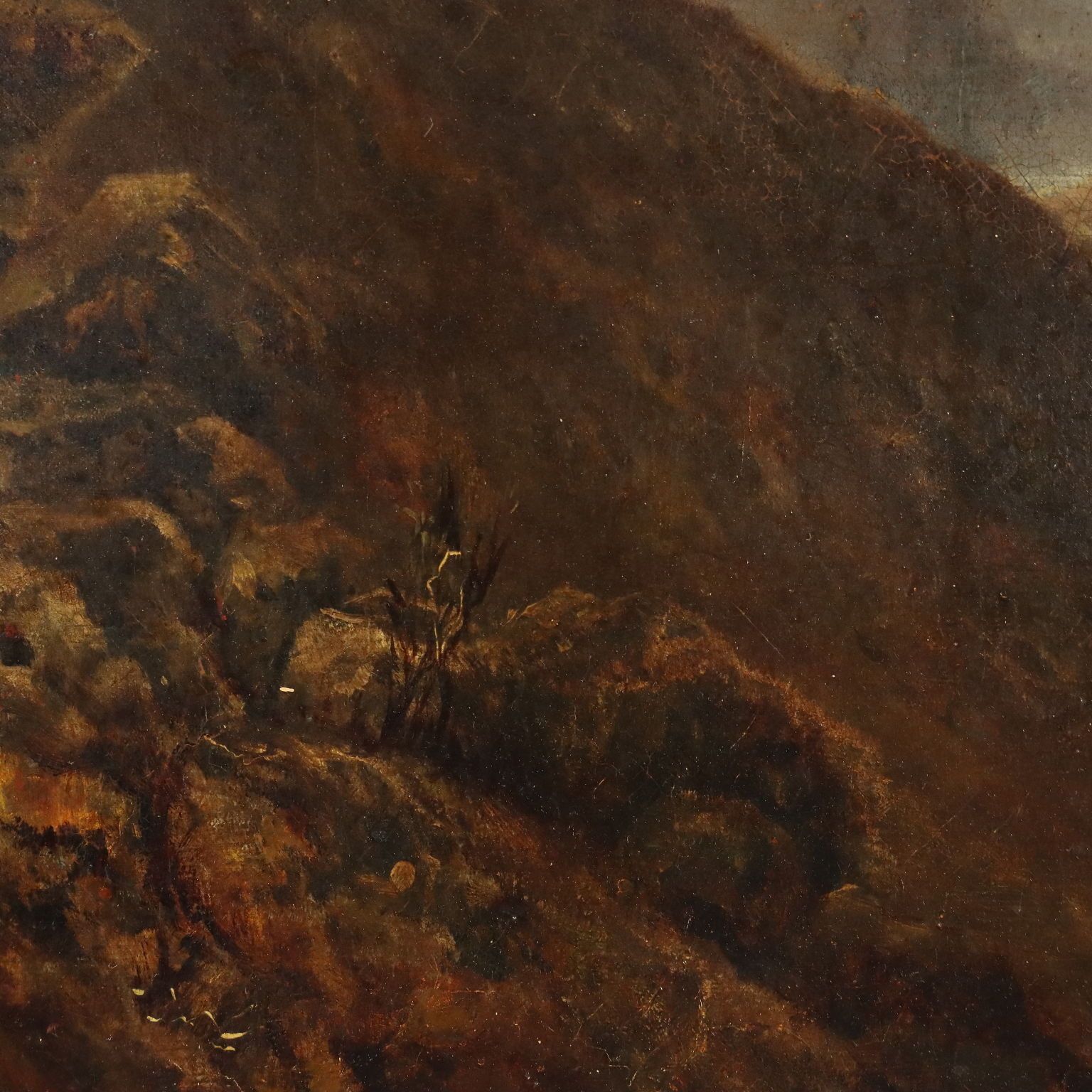 Antique Painting Mountain Landscape With Lake Oil On Canvas 1890 photo 990.0