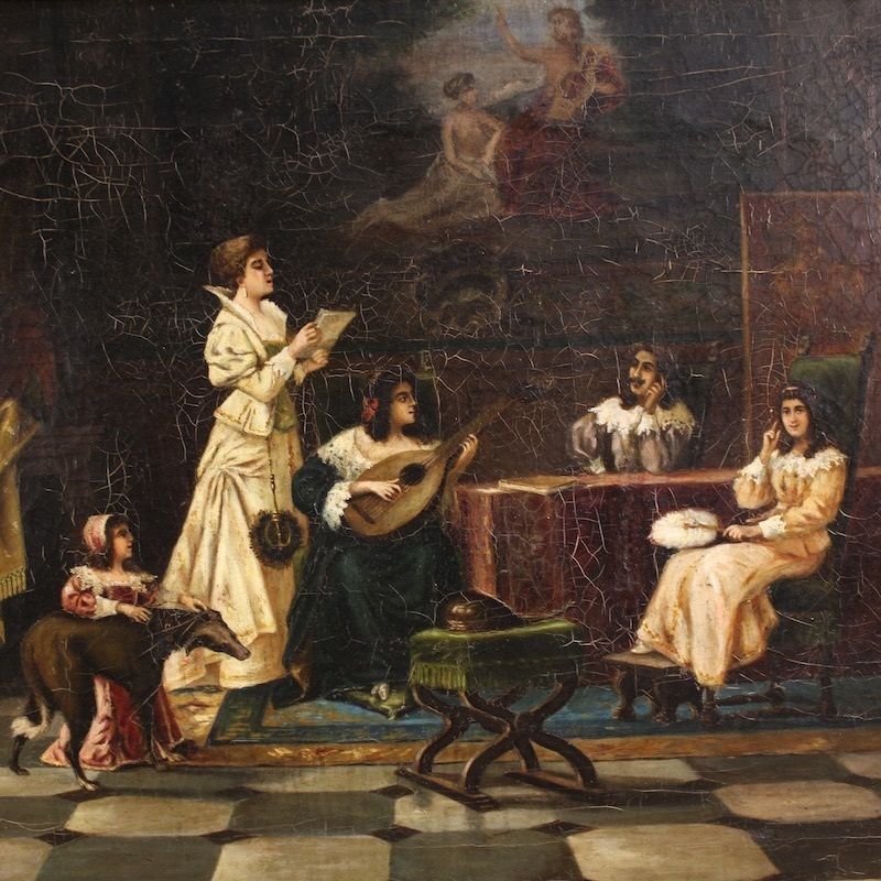 Italian Interior Scene Painting Signed F. Bonati 1913 photo for sale