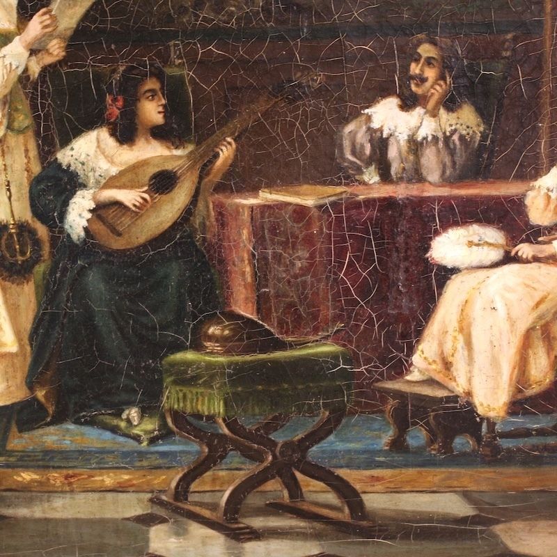photo for sale Italian Interior Scene Painting Signed F. Bonati 1913