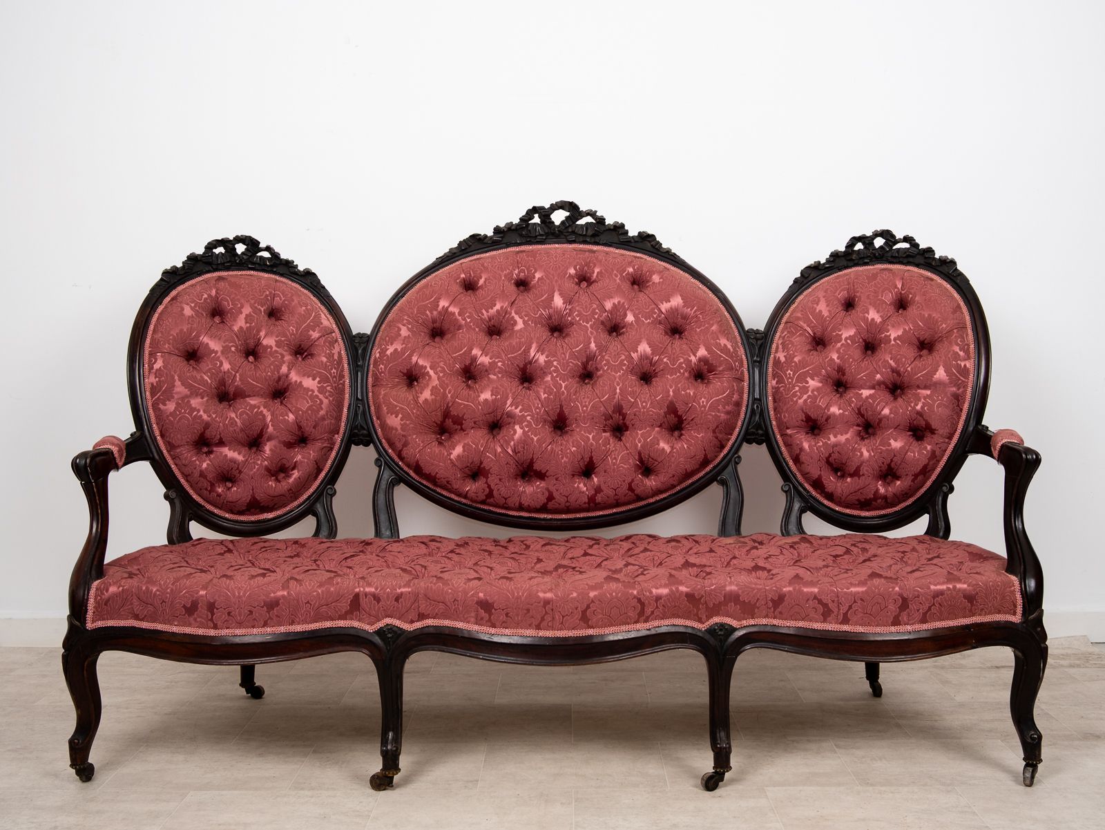 Victorian Mahogany Three Piece Salon Suite With Deep Buttoned Upholstery C.1880 photo vintage