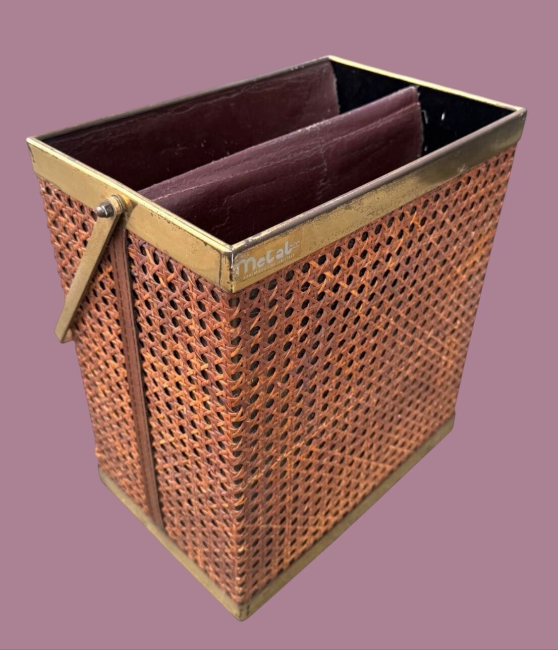 An Italian 1970s Rattan And Gilt Metal Magazine Rack photo vintage