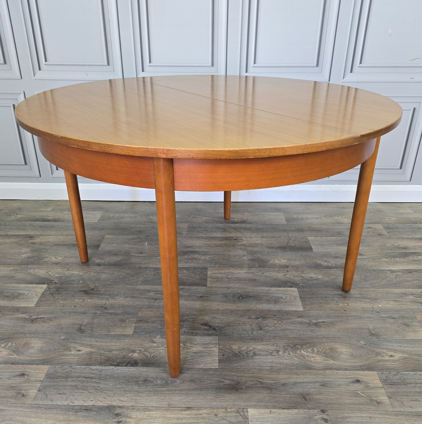 Vintage Extending Dining Table Teak Veneer Round Mid Century Retro Mcm Kitchen