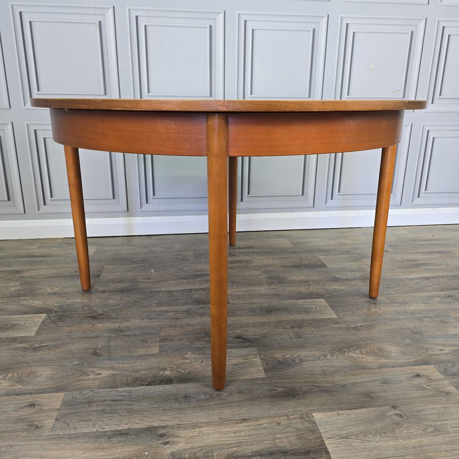 Vintage Extending Dining Table Teak Veneer Round Mid Century Retro Mcm Kitchen photo for sale