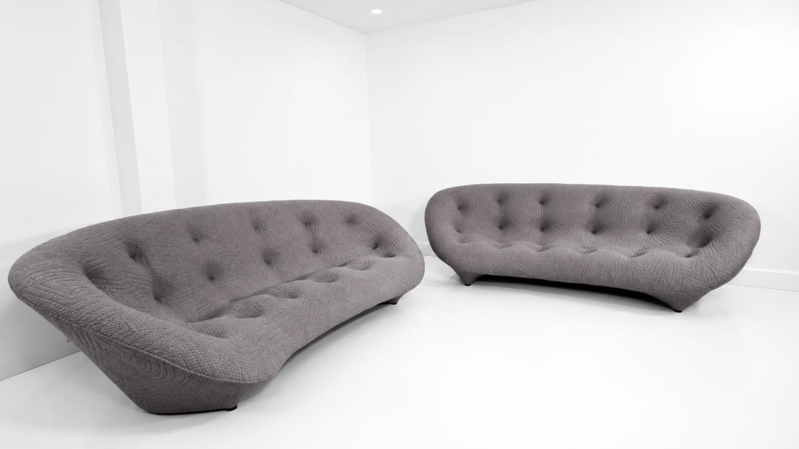 A Stunning Pair Of Ligne Roset Ploum Sofas In Appa Ulster Grey In Excellent Cond photo furniture