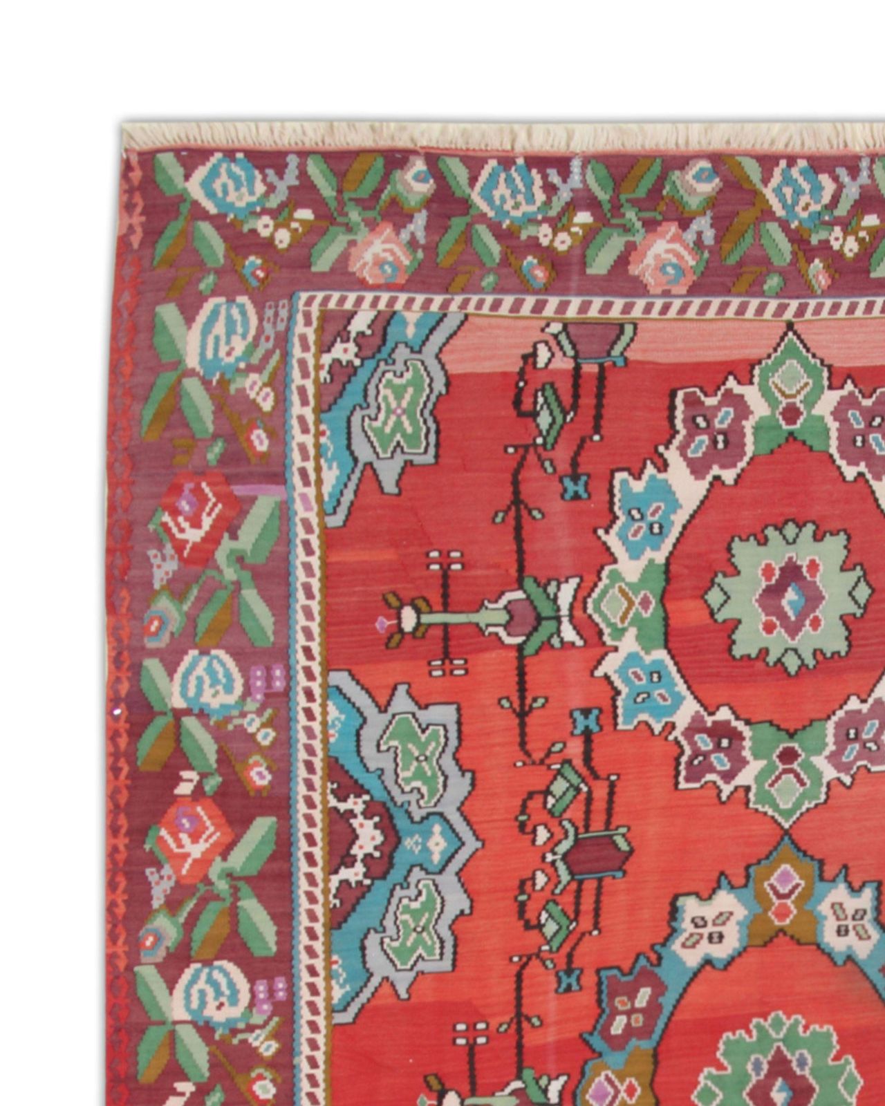 Antique Kilim Rug Moldovian Red Floral Handmade Wool Flatweave Carpet Livingroom photo furniture