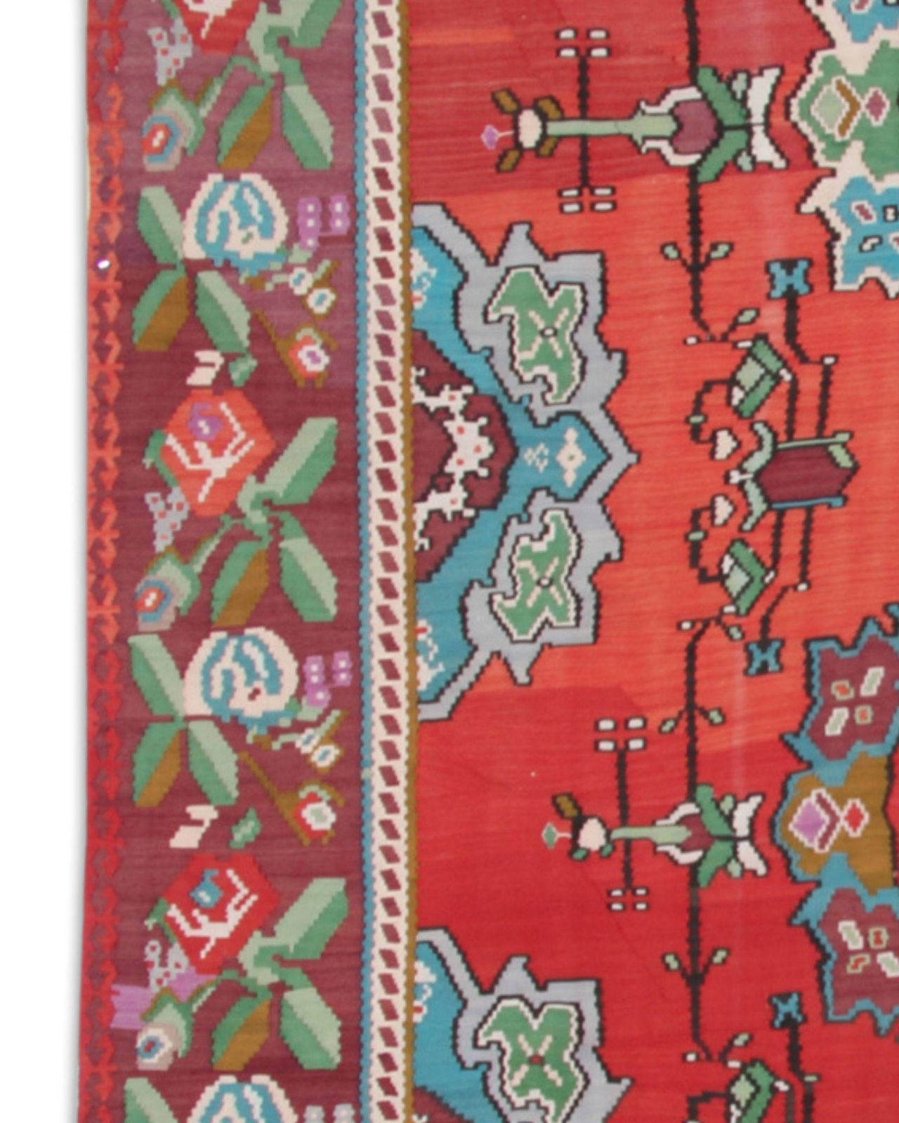 Antique Kilim Rug Moldovian Red Floral Handmade Wool Flatweave Carpet Livingroom photo Textiles