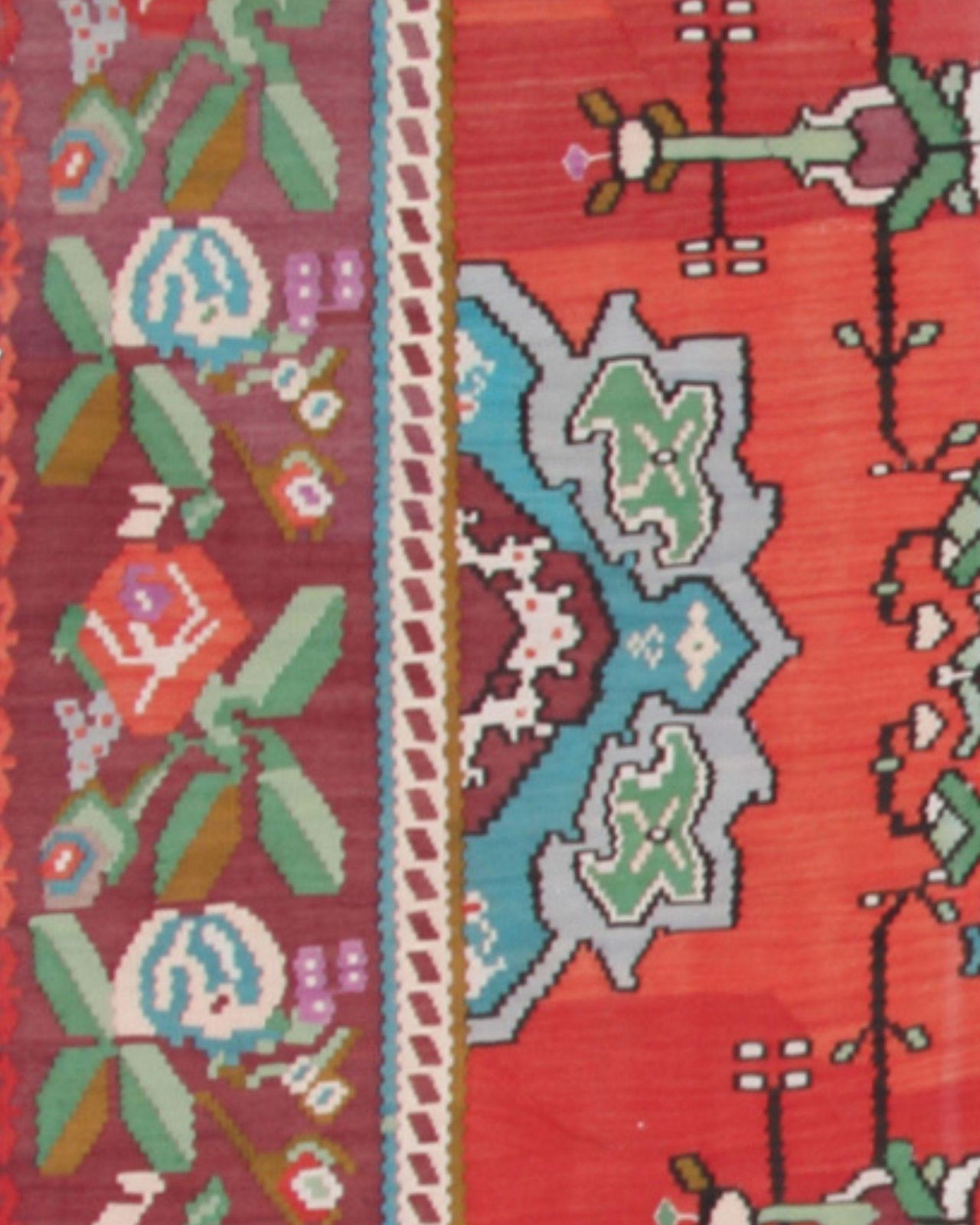 Antique Kilim Rug Moldovian Red Floral Handmade Wool Flatweave Carpet Livingroom photo vintage