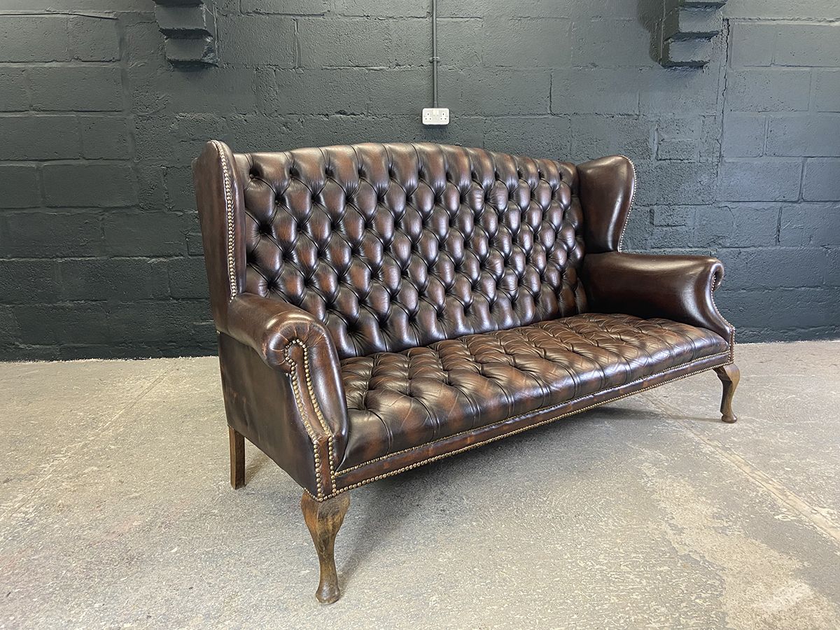 photo vinterior Wingback Chesterfield Style Sofa, Circa 1980s.