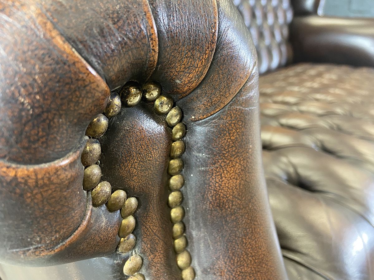 Wingback Chesterfield Style Sofa, Circa 1980s. photo vinterior
