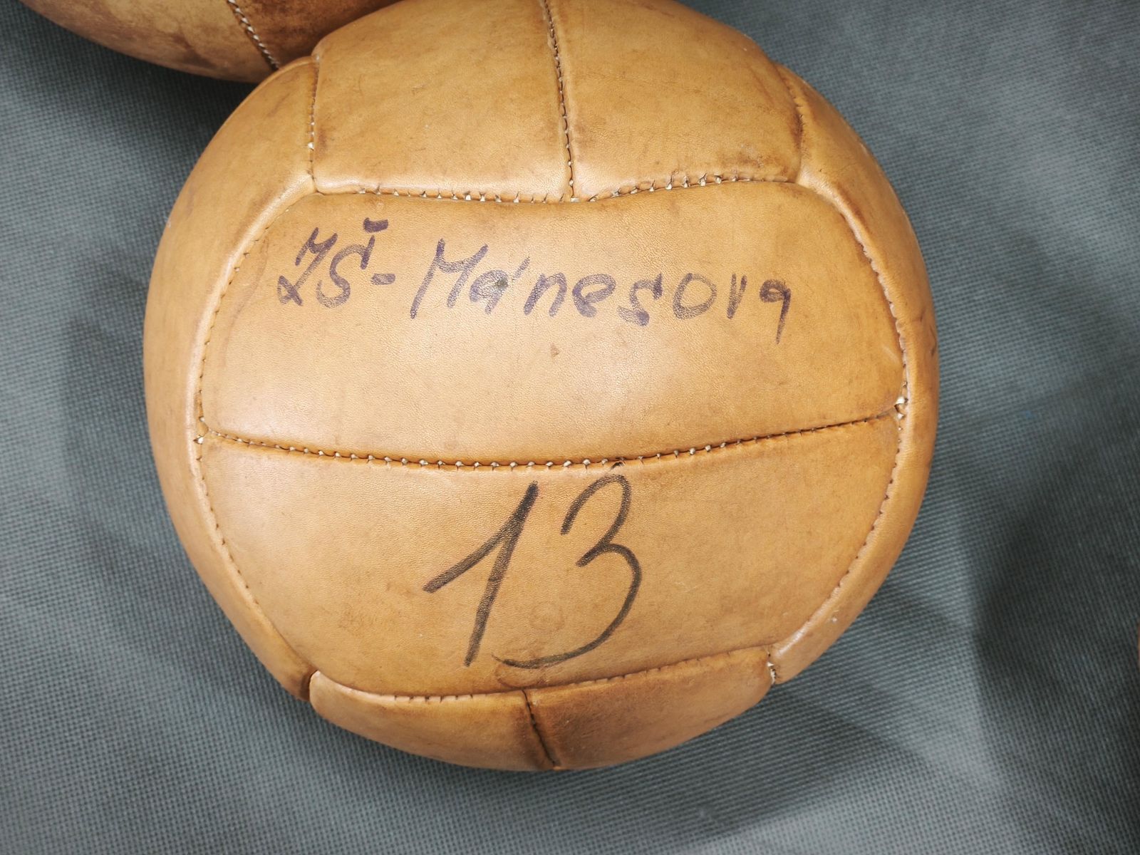 Set Of Three Czech Leather Medicine Balls, 1950s photo 395.0