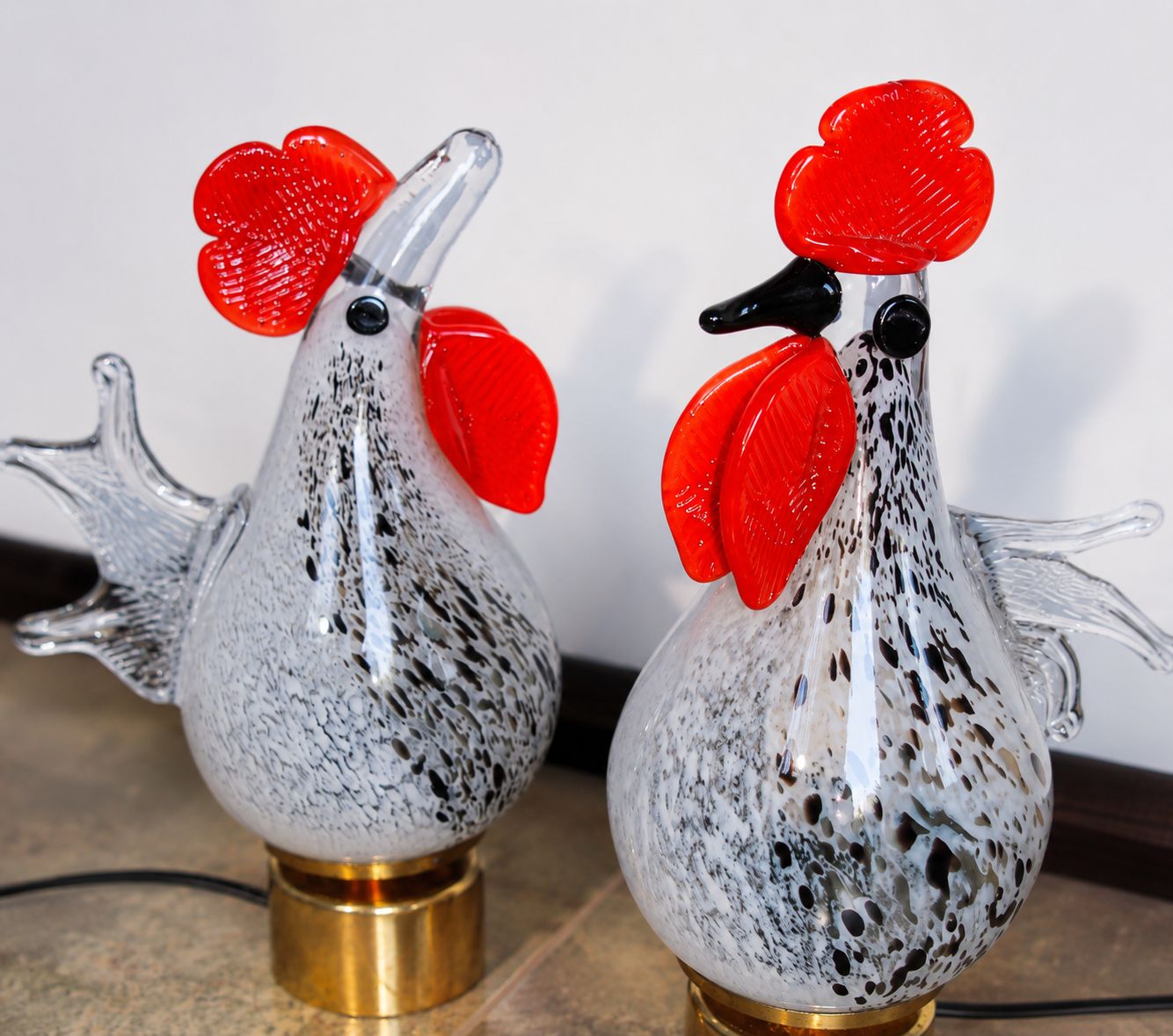 Vintage Rooster And Hen Lamps: Artistic Glass From The 1980s photo for sale