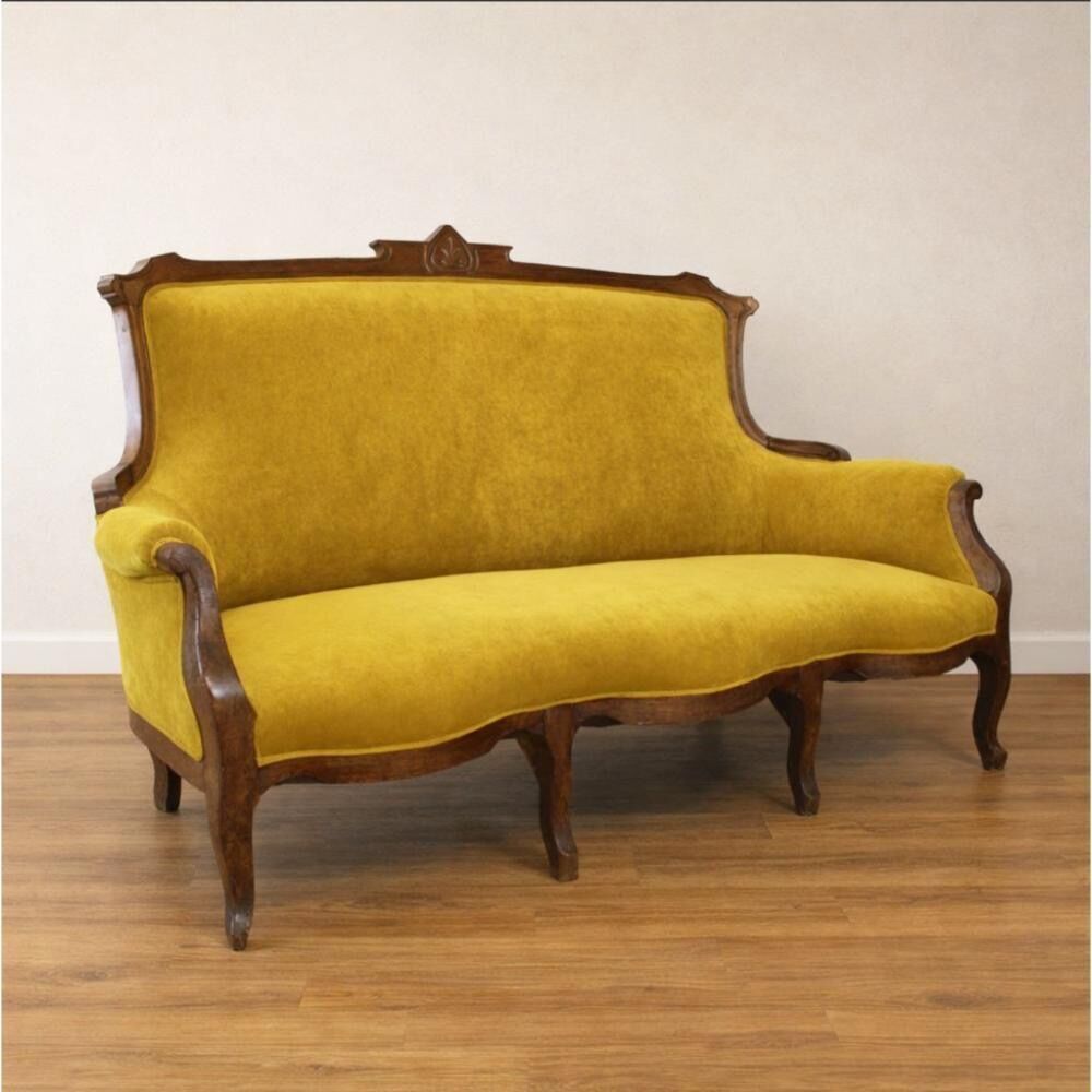 Art Nouveau Walnut And Mustard Velvet Sofa photo furniture